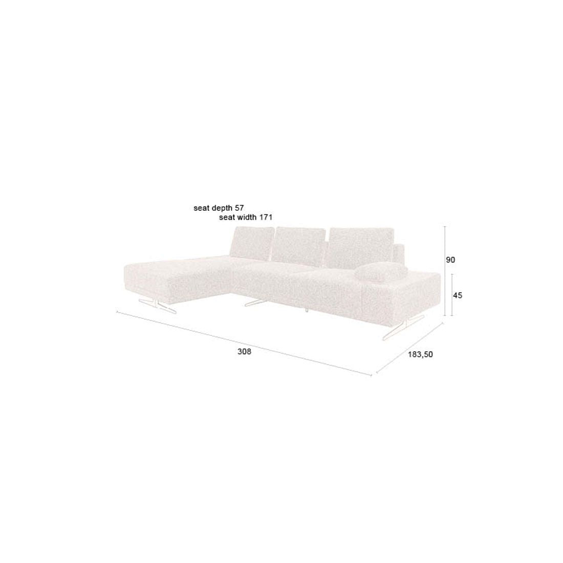 Dutchbone 3-zits Bank Shelly Beige + Chaise Longue Links