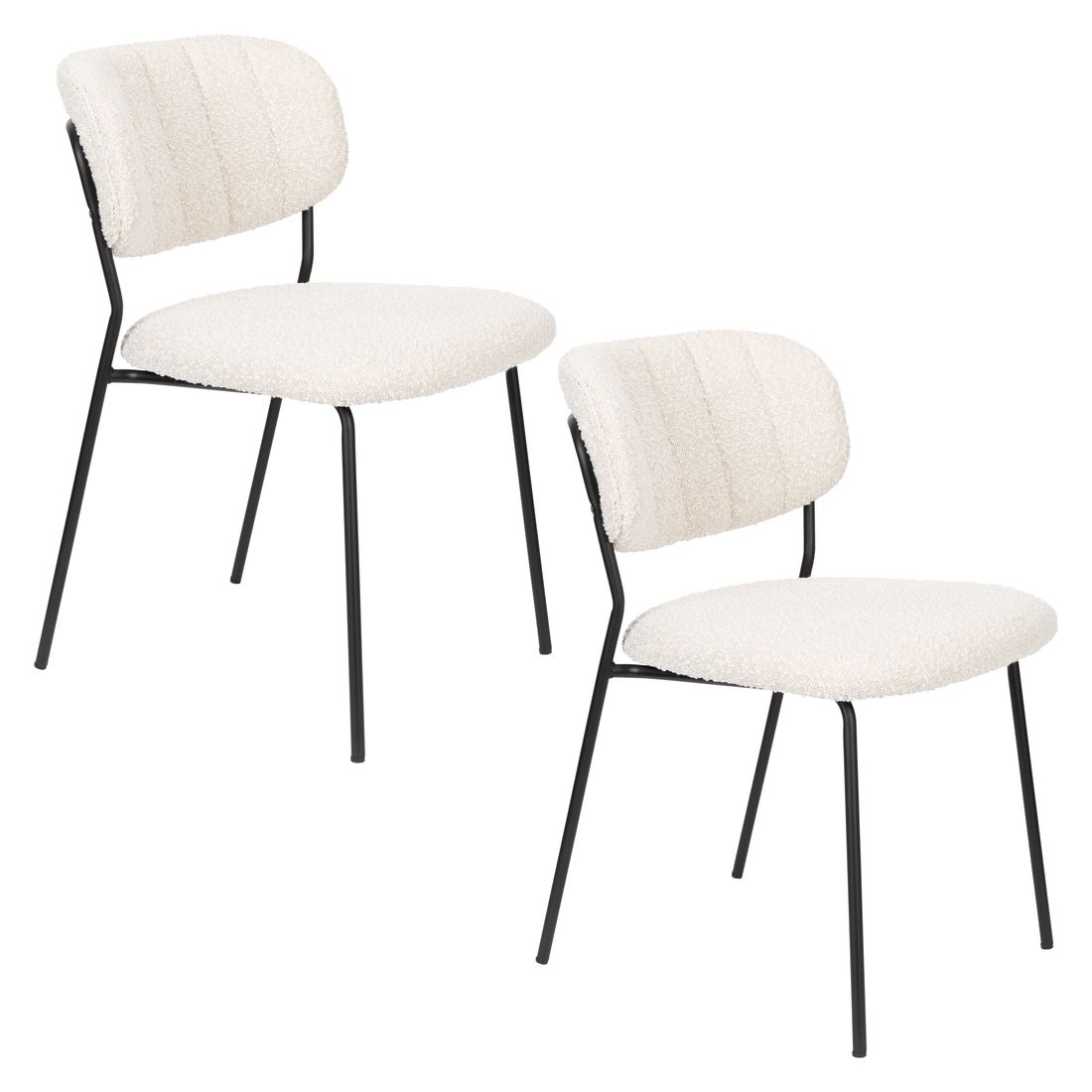 White Label Living Eetkamerstoel Jolien Zwart / Wit Bouclé