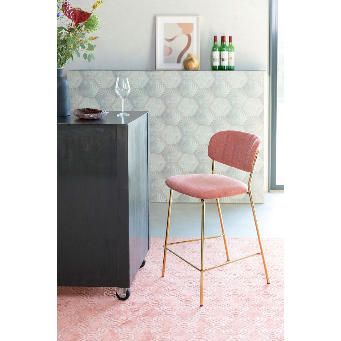White Label Living Barkruk Jolien Goud Roze