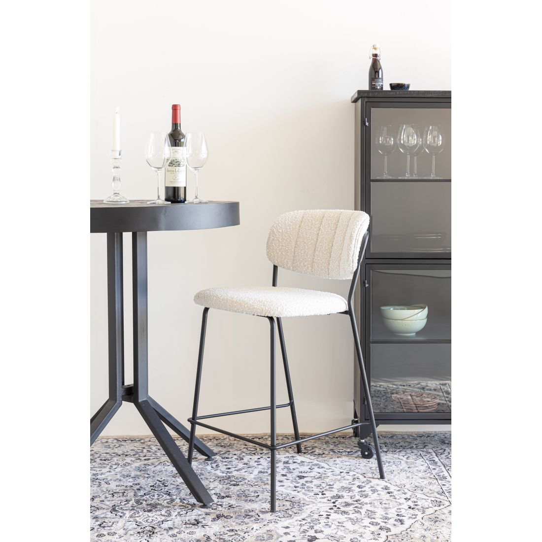 White Label Living Barkruk Jolien Zwart / Wit Boucle