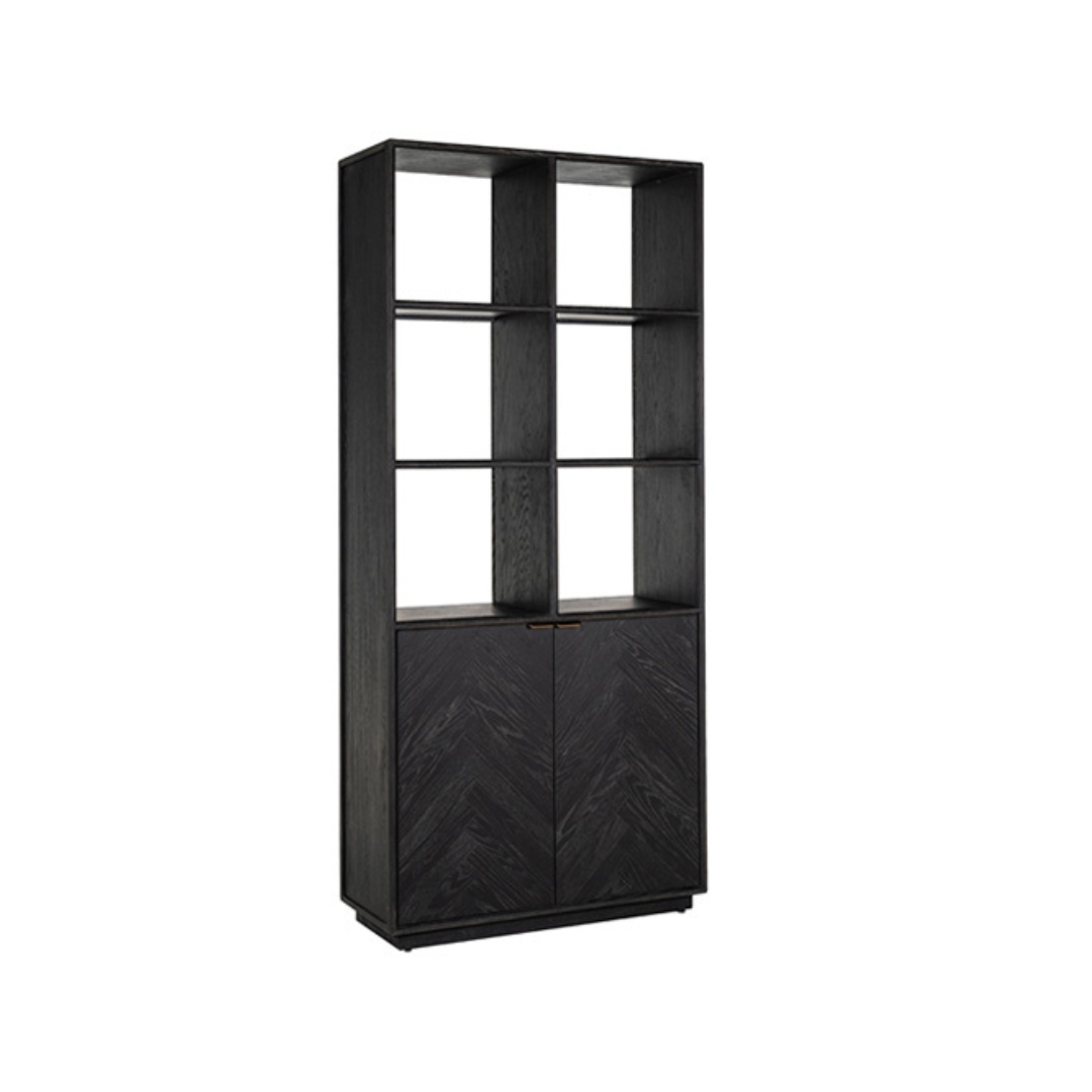Richmond Interiors Blackbone Brass Boekenkast – 2 Deuren – Zwart/Brass