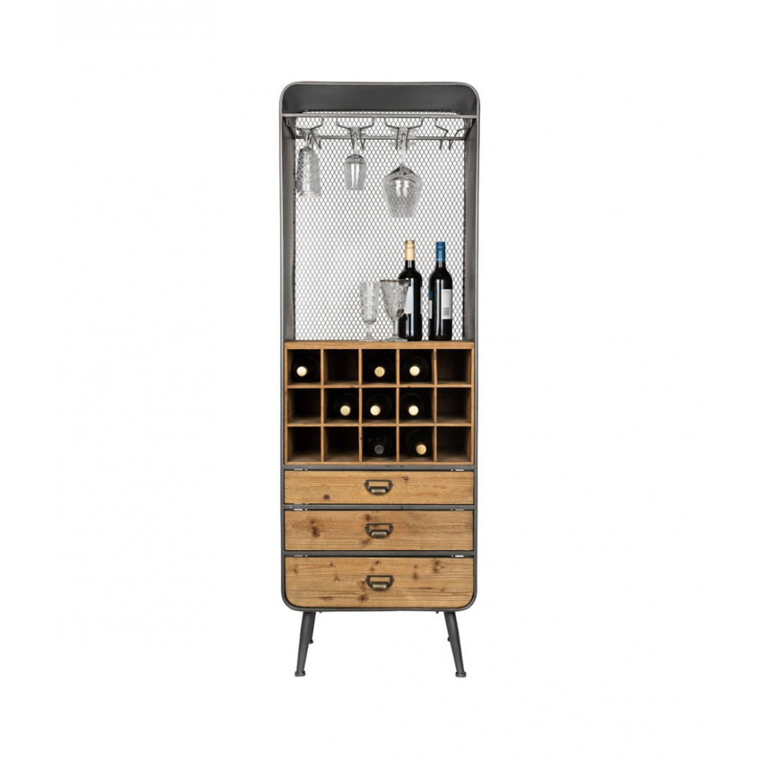 Dutchbone Vino Wijnkast – 56 x 170 cm – Hout en IJzer – Vintage Look