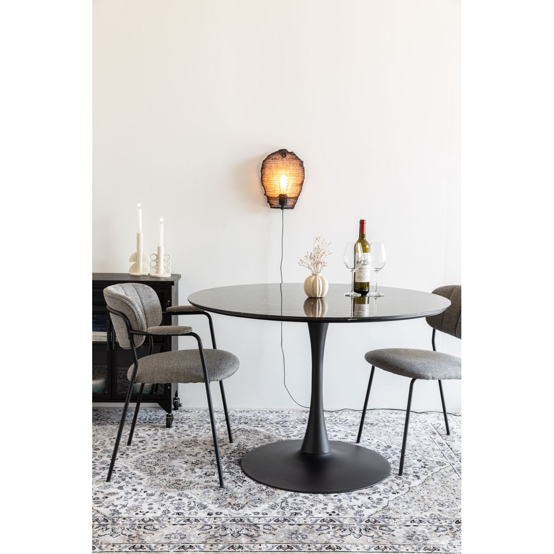 White Label Living Eettafel Maru Rond 110cm Zwart Marmerlook