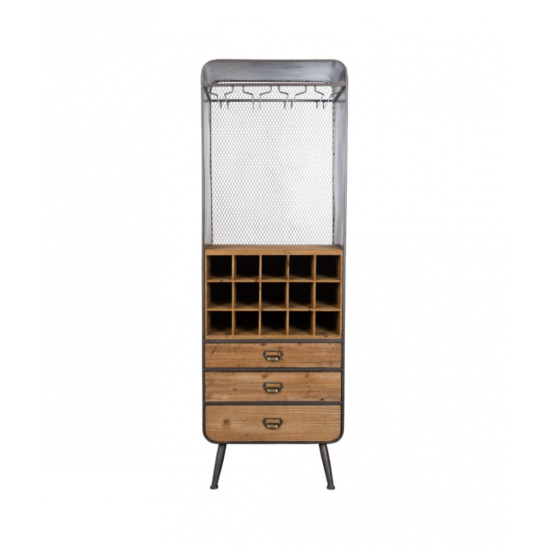 Dutchbone Vino Wijnkast – 56 x 170 cm – Hout en IJzer – Vintage Look