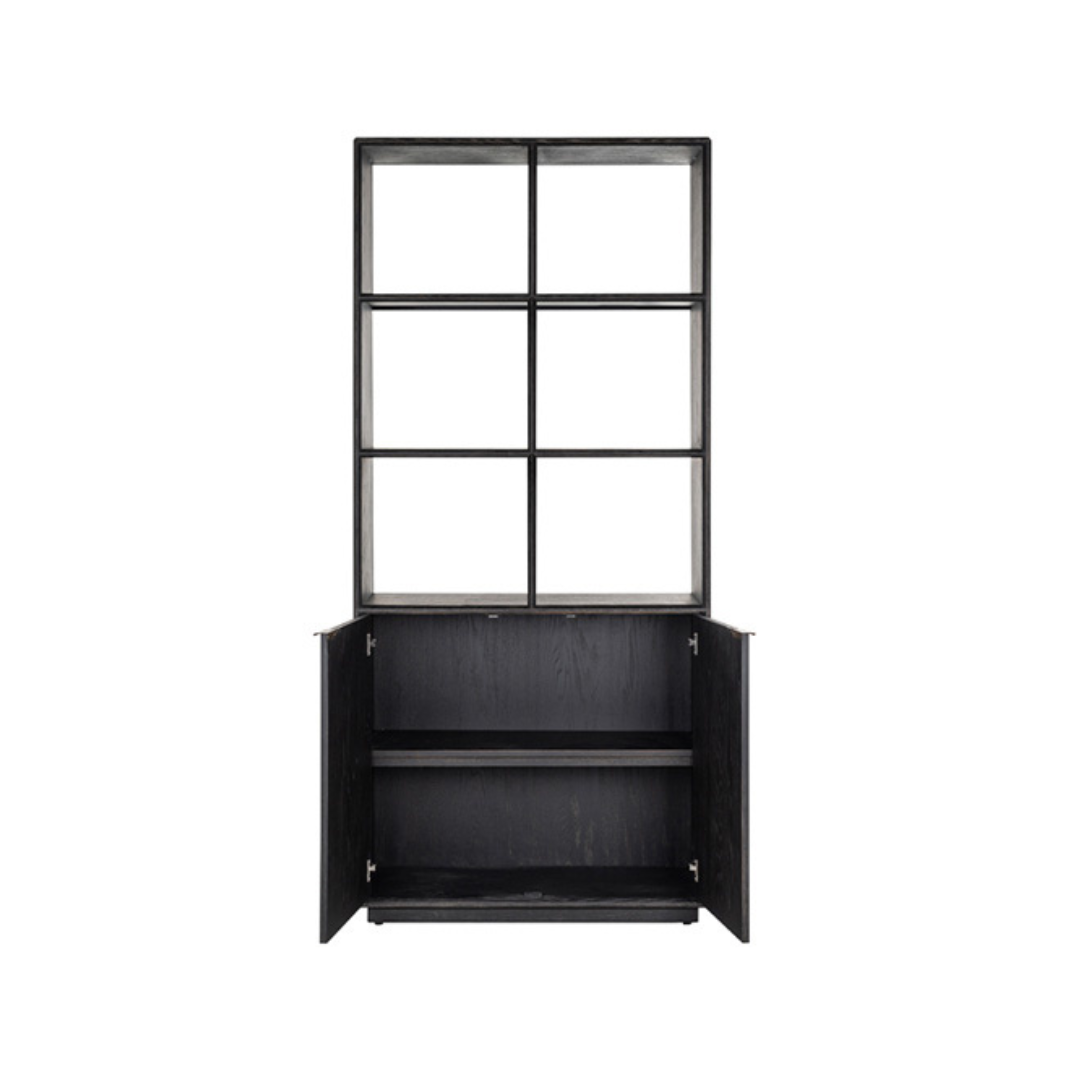Richmond Interiors Blackbone Brass Boekenkast – 2 Deuren – Zwart/Brass