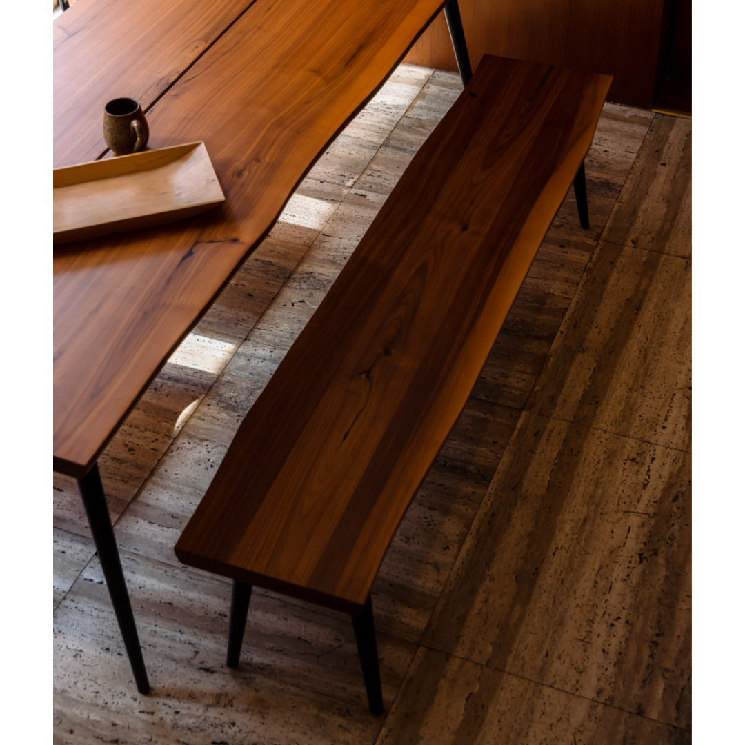Dutchbone Alagon Eettafelbank – 180x40 cm – Walnoot Fineer – Zwart Stalen Poten