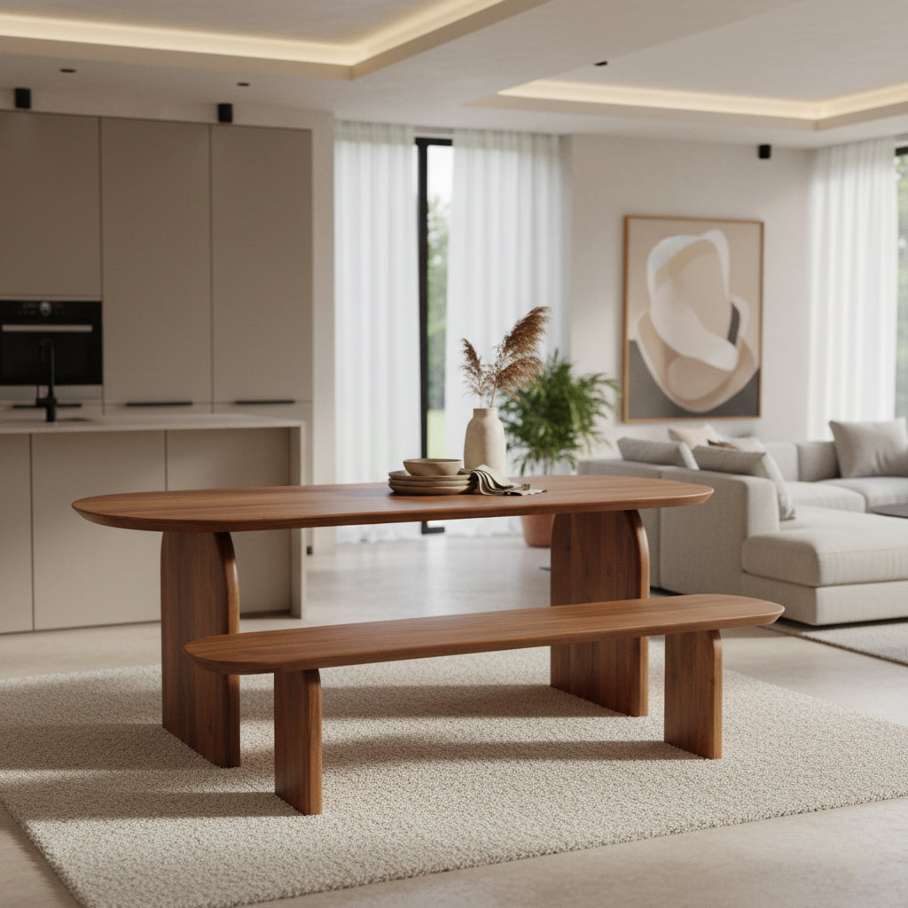 Raw Materials Bullnose Eetkamerbank Mangohout Bruin 240cm