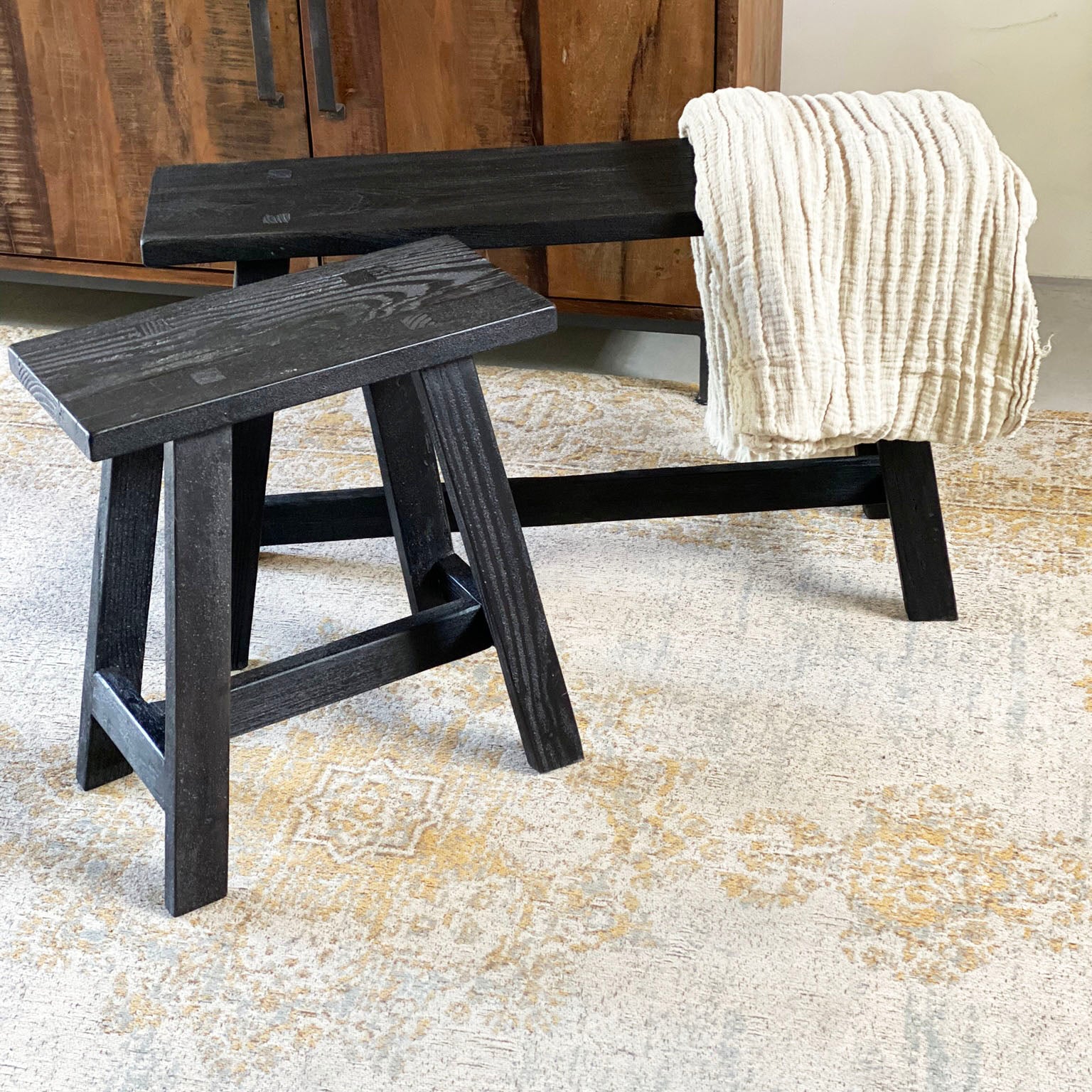 Raw Materials Bankje Hout Zwart Groot