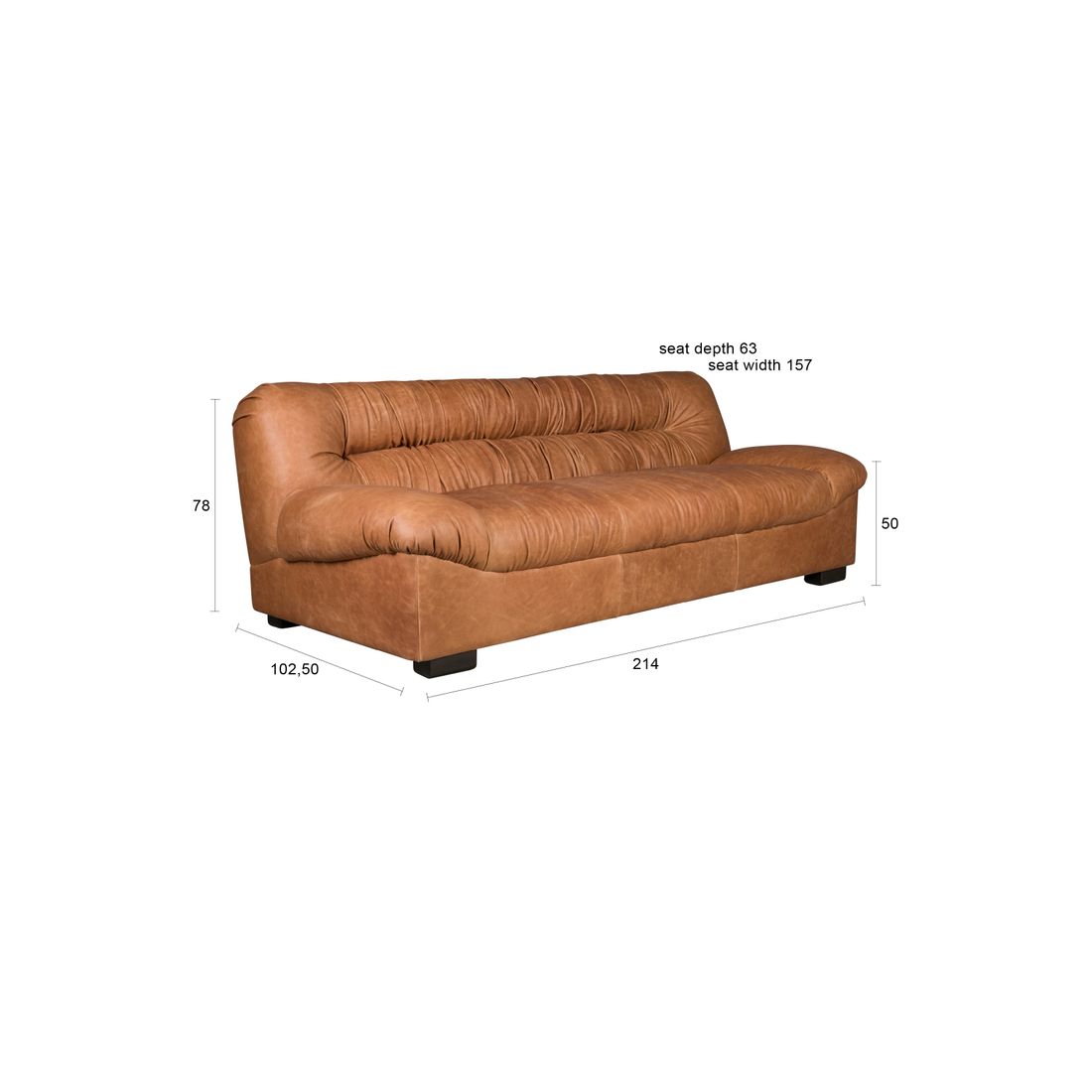 Dutchbone 3-zits Bank Douglas Wax Leer Cognac - KwaliteitWonen.nl