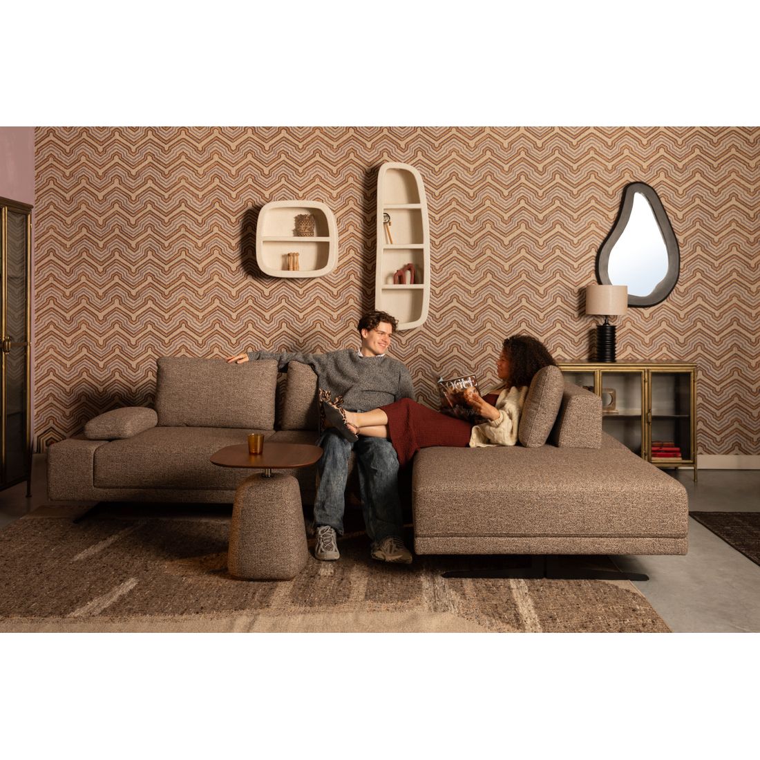 Dutchbone 3-zits Bank Shelly Beige + Chaise Longue Rechts - KwaliteitWonen.nl
