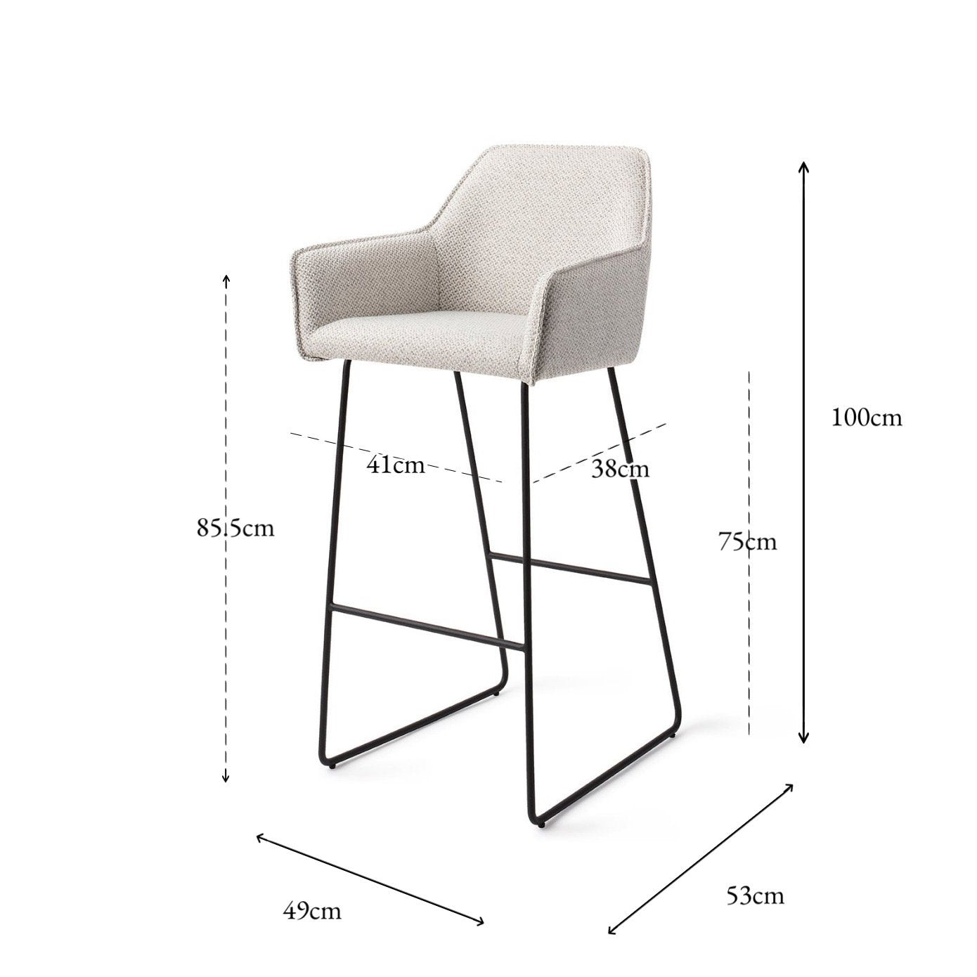 Jesper Home Hofu Checkers Charm Barkruk - Slide Black (H) - KwaliteitWonen.nl