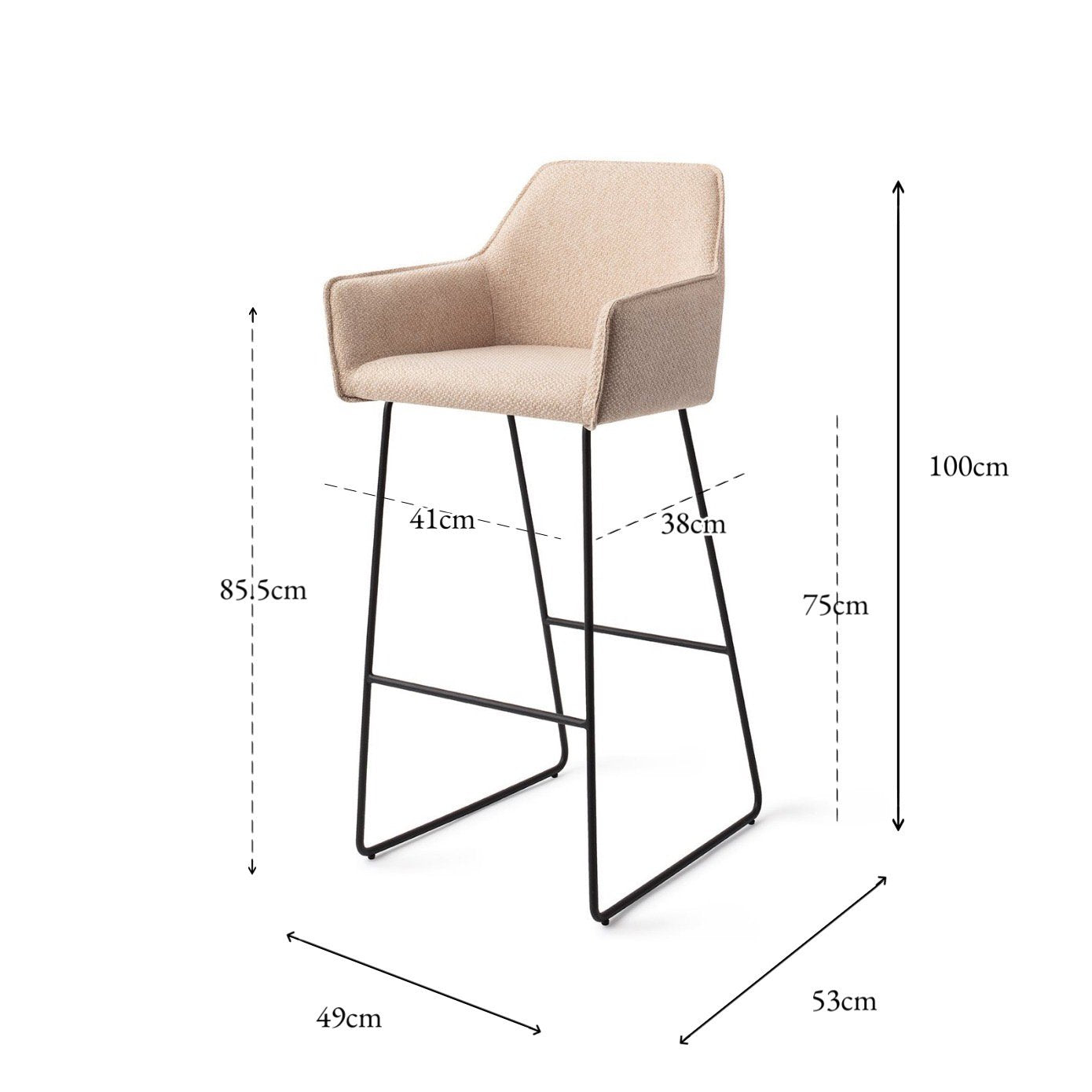 Jesper Home Hofu Wild Walnut Barkruk - Slide Black (H) - KwaliteitWonen.nl