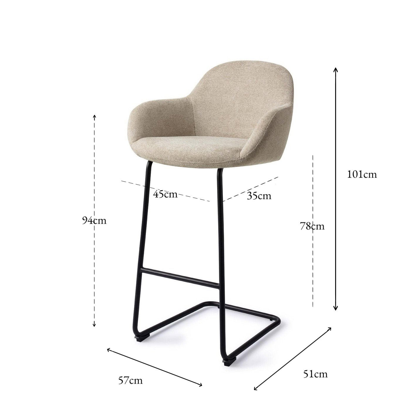 Jesper Home Kushi Ivory Ivy Barkruk - Arch Black (H) - KwaliteitWonen.nl