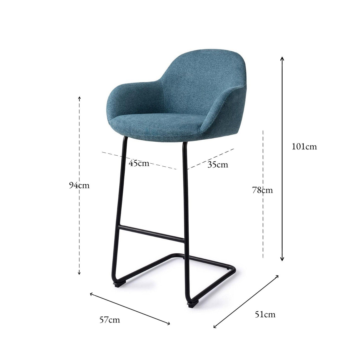 Jesper Home Kushi Ocean Eyes Barkruk - Arch Black (H) - KwaliteitWonen.nl