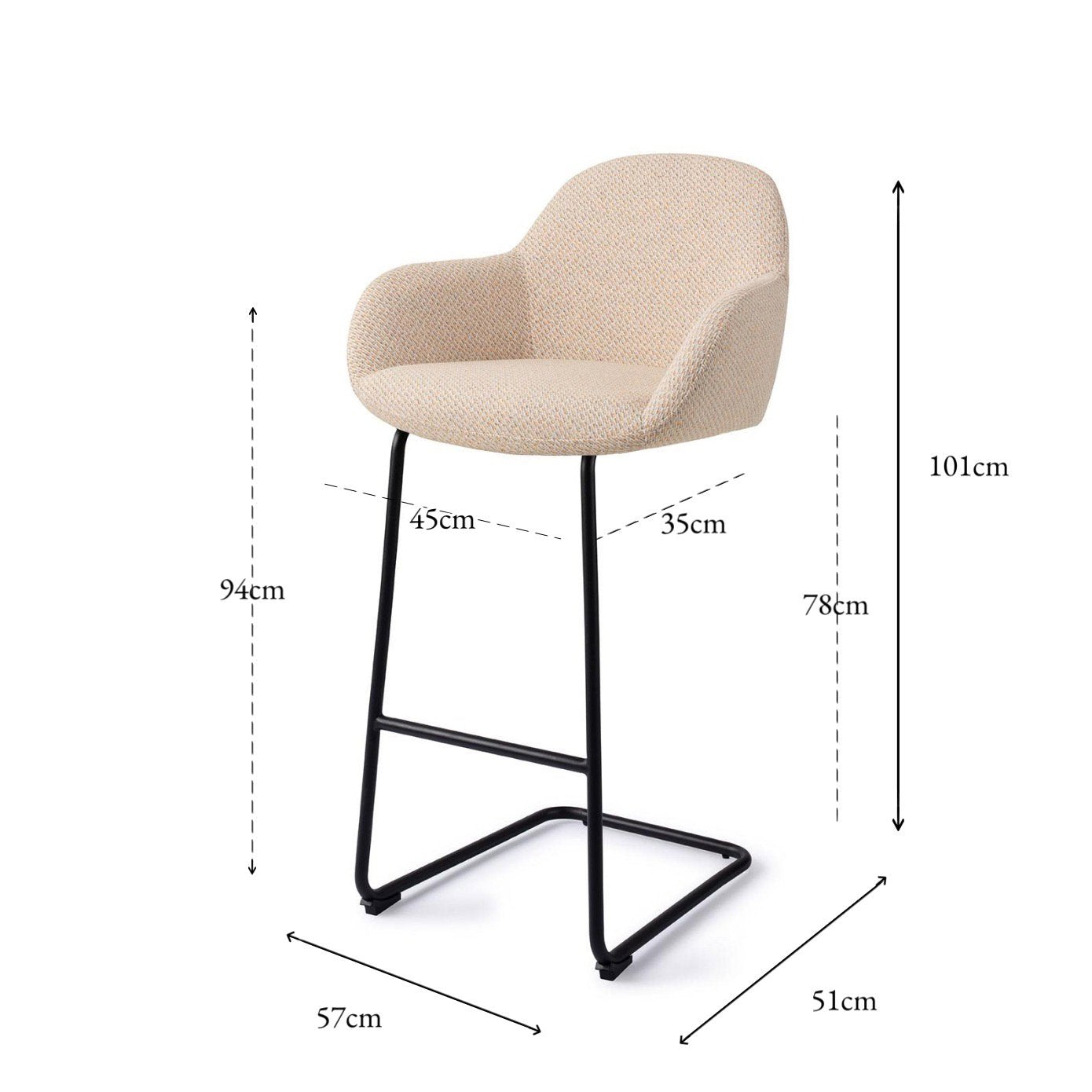 Jesper Home Kushi Trouty Tinge Barkruk - Arch Black (H) - KwaliteitWonen.nl