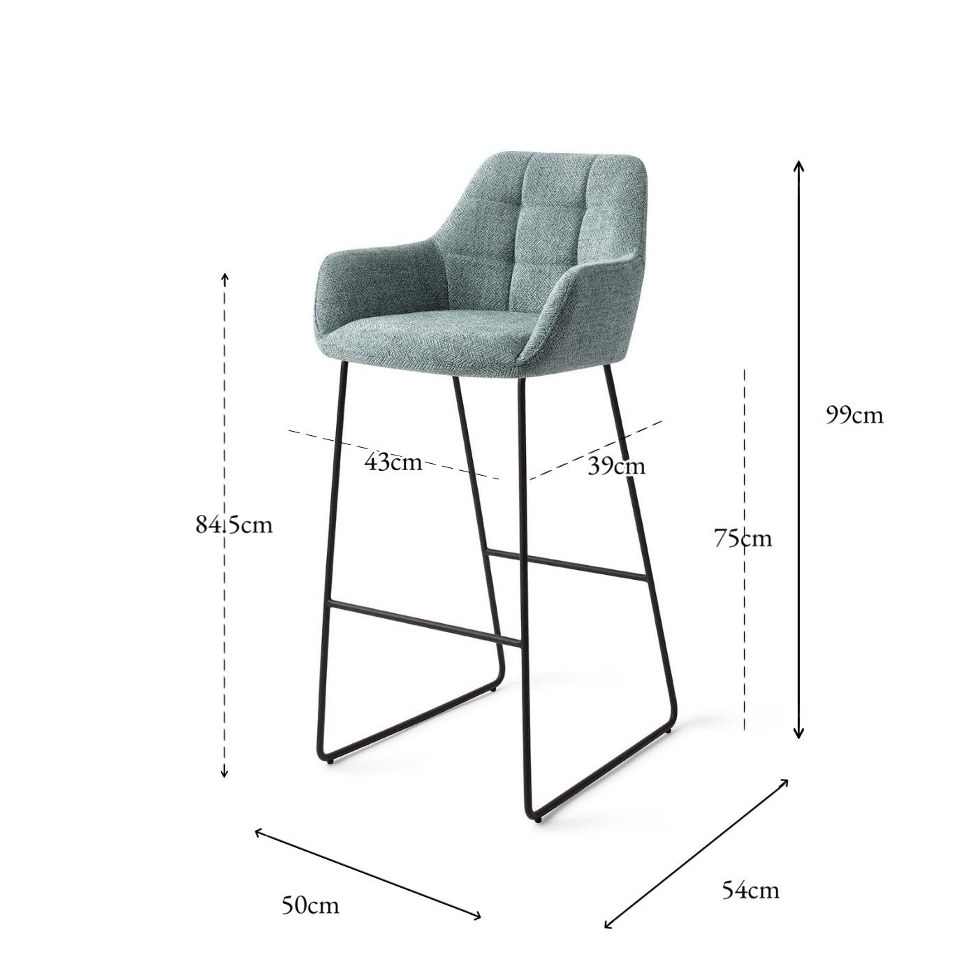 Jesper Home Noto Real Teal Barkruk - Slide Black (H) - KwaliteitWonen.nl