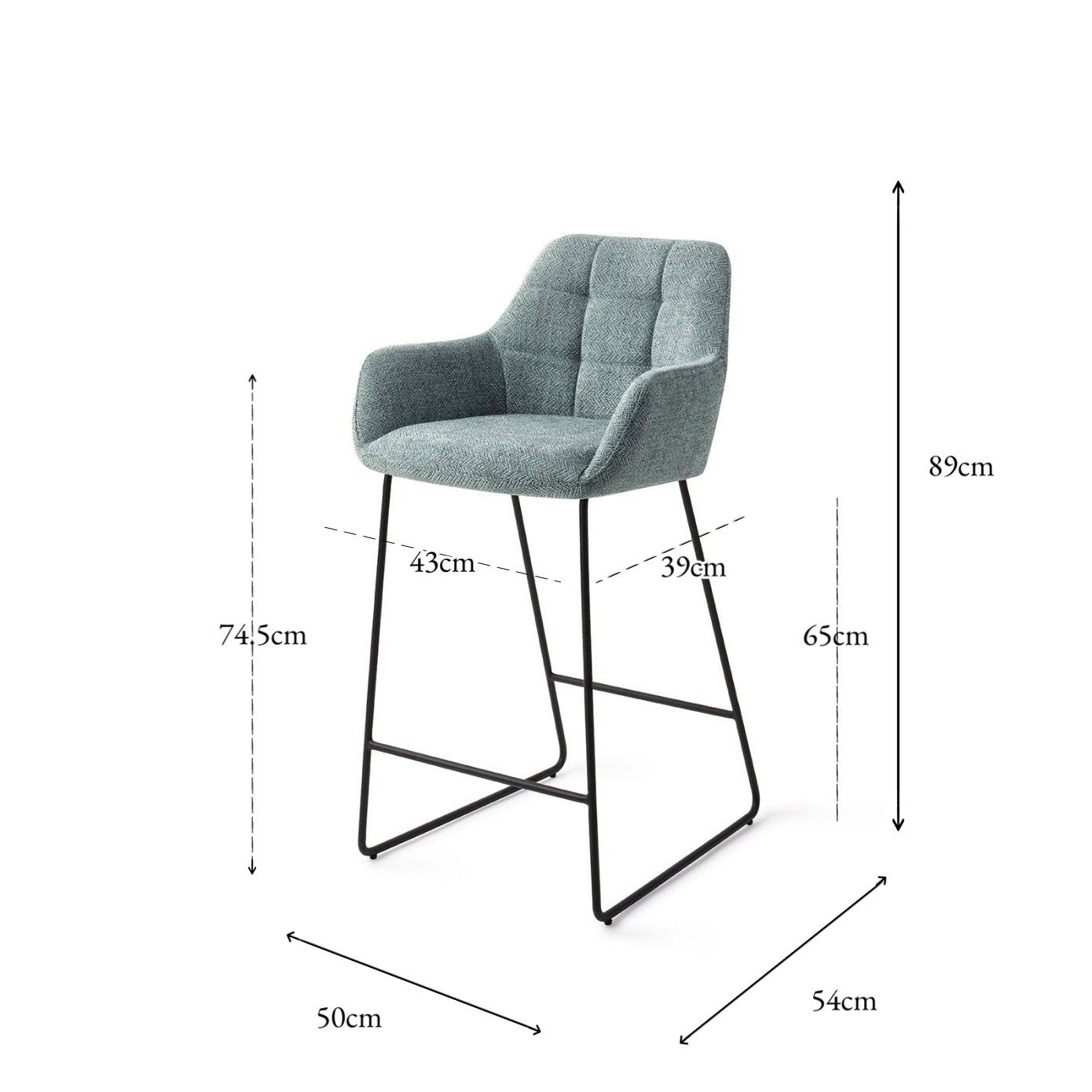 Jesper Home Noto Real Teal Barkruk - Slide Black (L) - KwaliteitWonen.nl