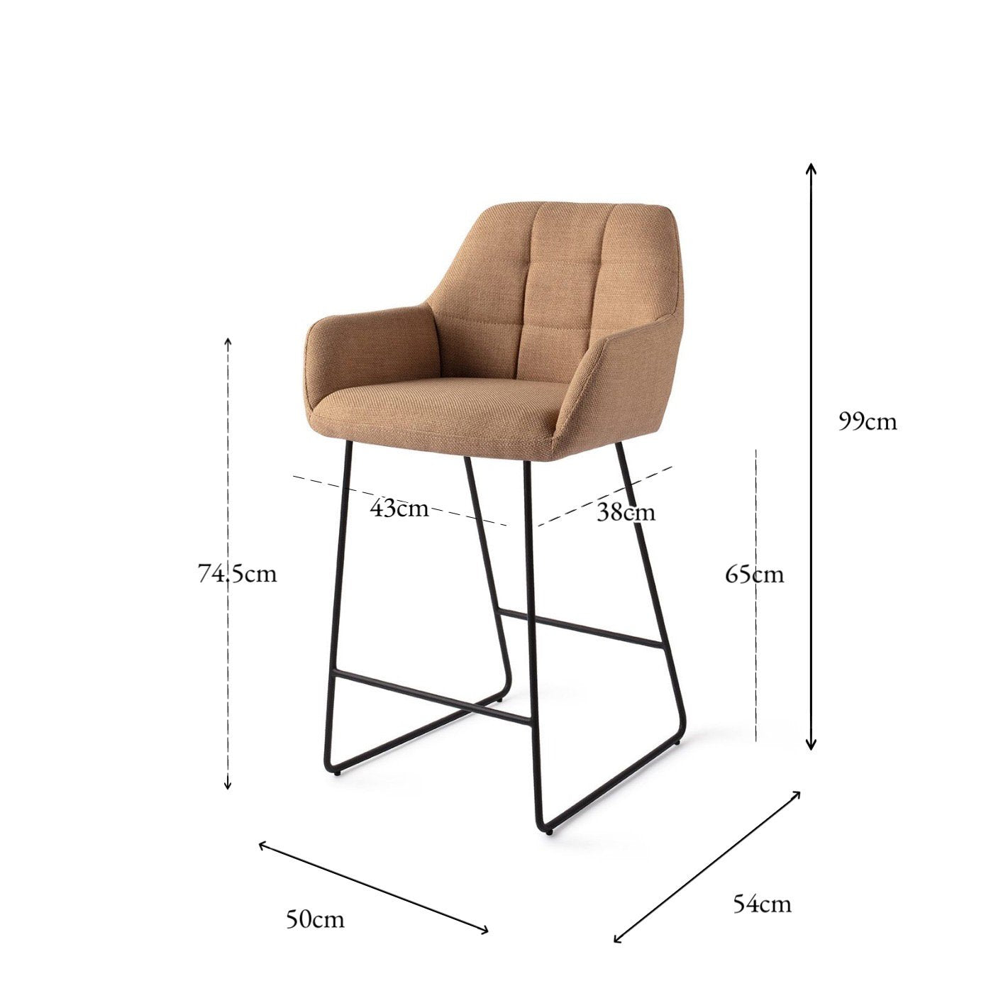 Jesper Home Noto Toasted Toffee Barkruk - Slide Black (L) - KwaliteitWonen.nl