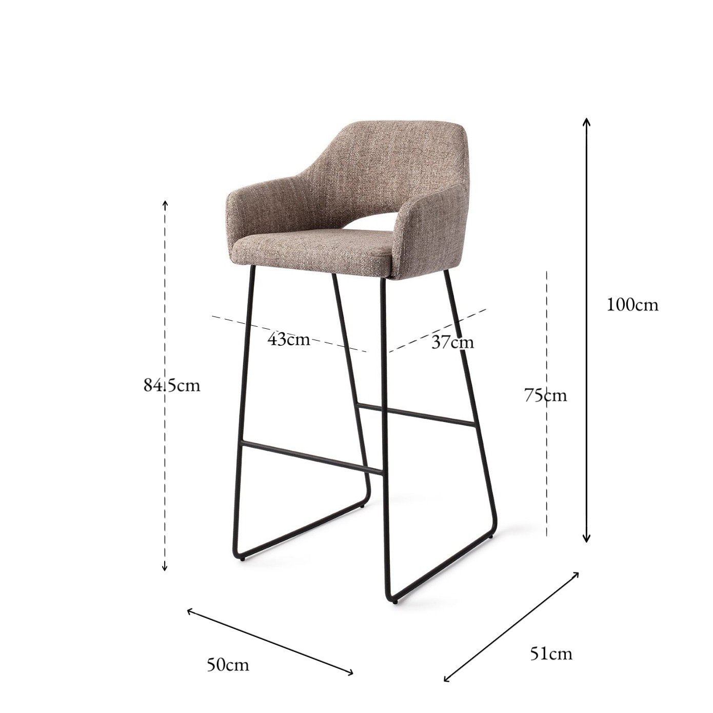 Jesper Home Yanai Biscuit Beach Barkruk - Slide Black (H) - KwaliteitWonen.nl