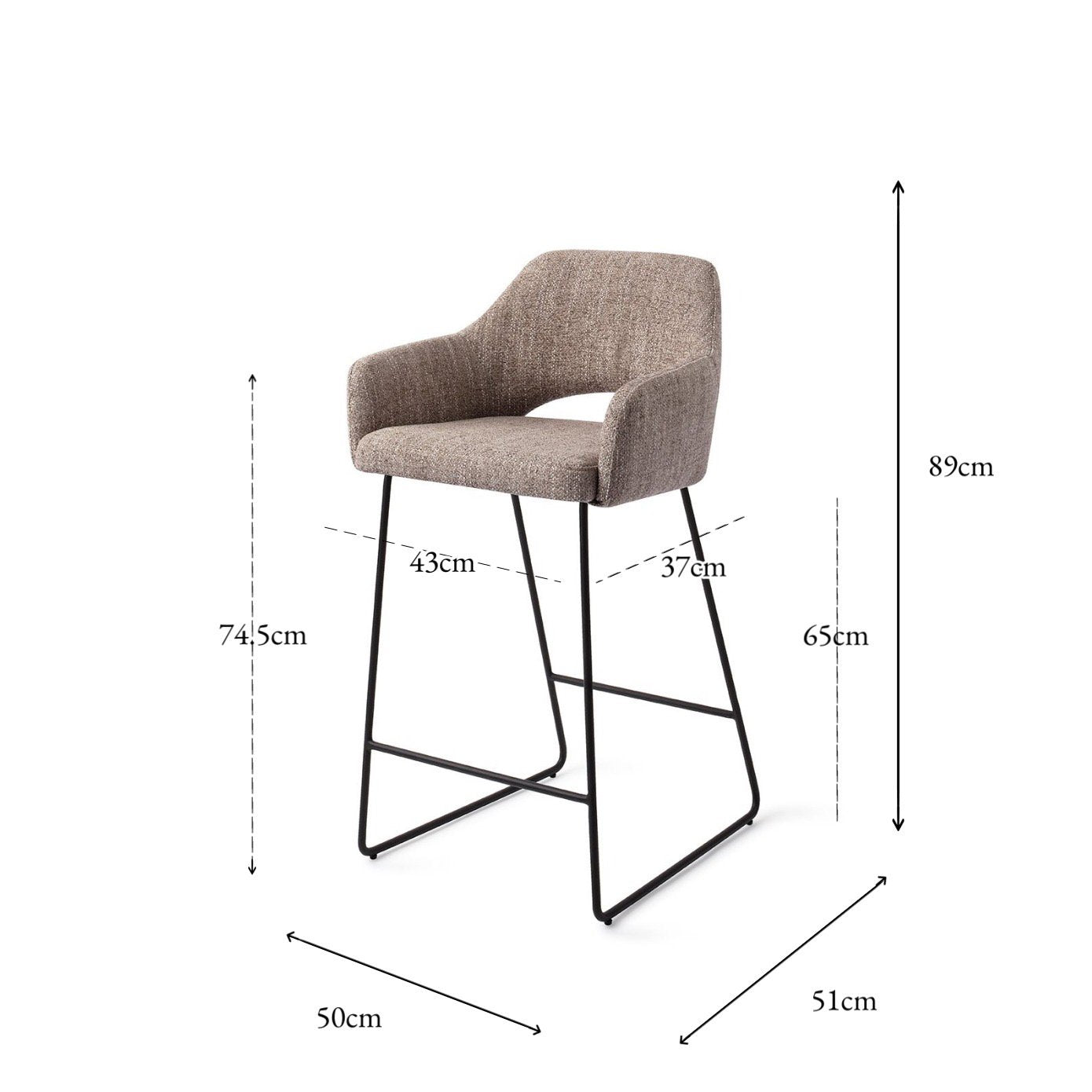 Jesper Home Yanai Biscuit Beach Barkruk - Slide Black (L) - KwaliteitWonen.nl
