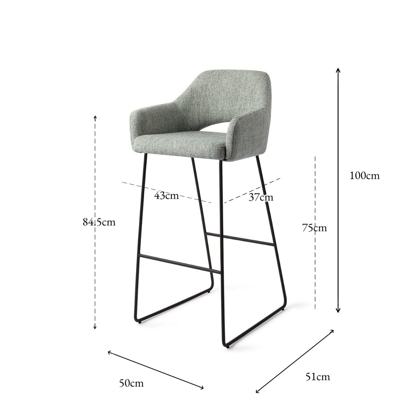Jesper Home Yanai Soft Sage Barkruk - Slide Black (H) - KwaliteitWonen.nl