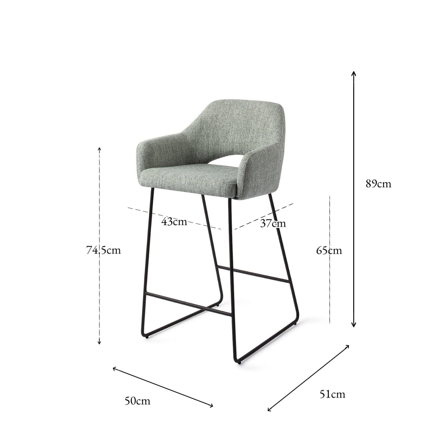 Jesper Home Yanai Soft Sage Barkruk - Slide Black (L) - KwaliteitWonen.nl