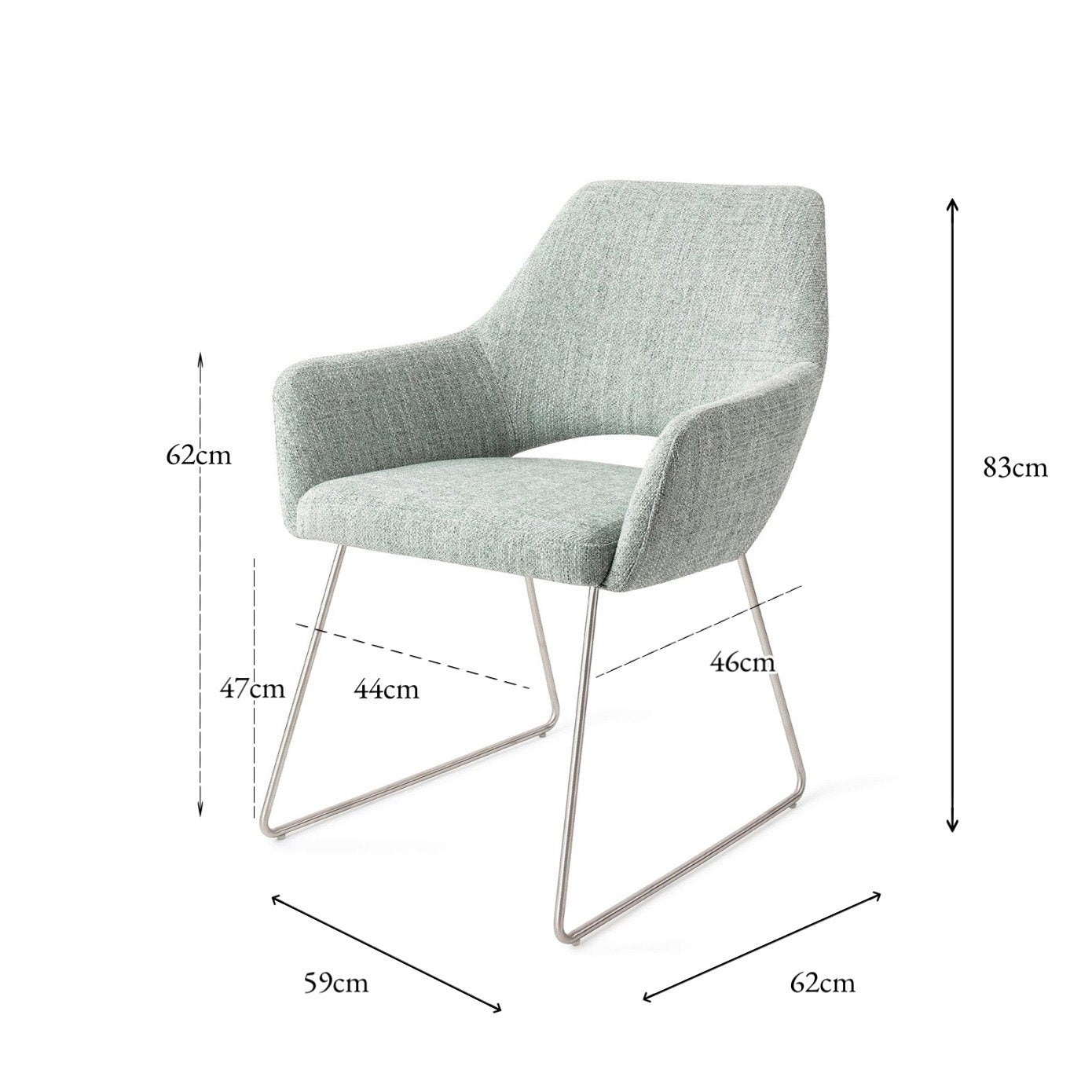 Jesper Home Yanai Soft Sage Eetkamerstoel - Slide Steel - KwaliteitWonen.nl