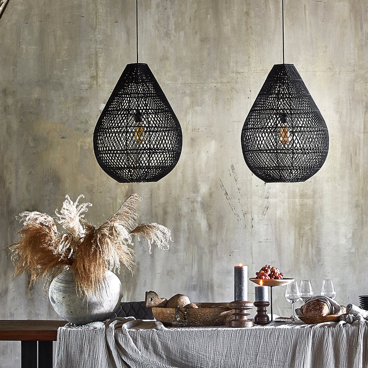 Raw Materials Maze Druppel Rotan Hanglamp Zwart - Ø 45x65 Cm