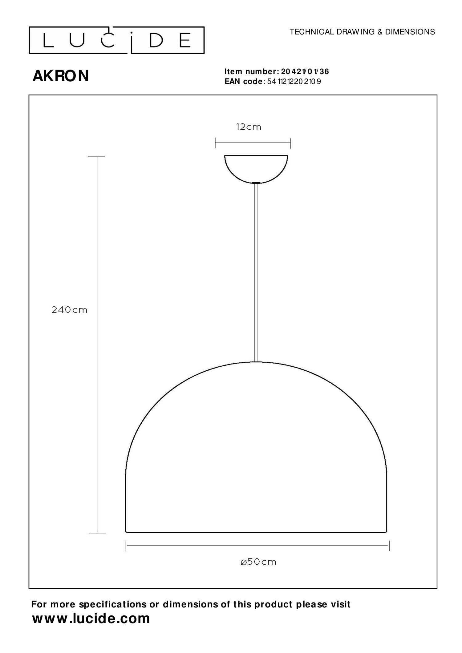 Lucide AKRON - Hanglamp - Ø 50 cm - 1xE27 - Geschikt voor vide en hoge plafonds - Grijs | Premium - KwaliteitWonen.nl
