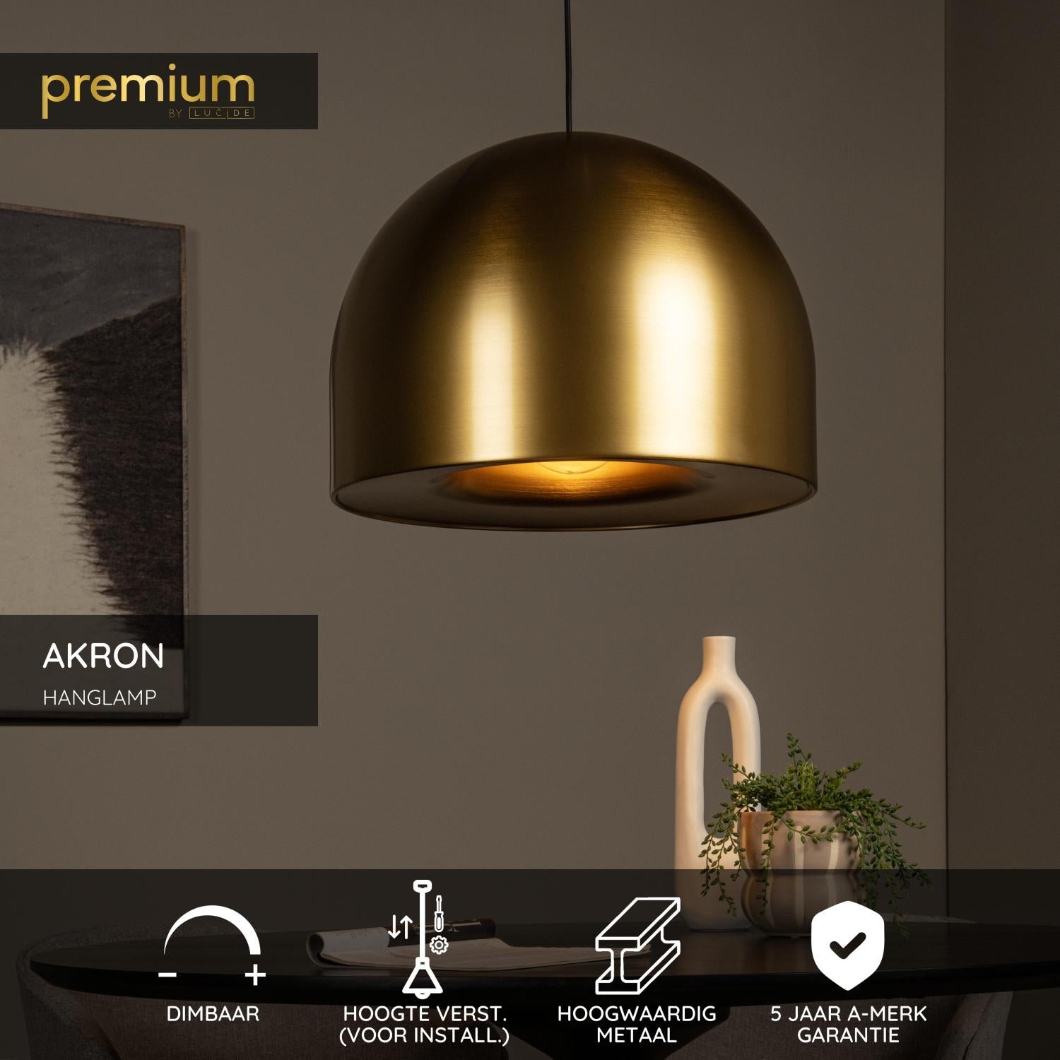 Lucide AKRON - Hanglamp - Ø 50 cm - 1xE27 - Mat Goud / Messing | Premium - KwaliteitWonen.nl