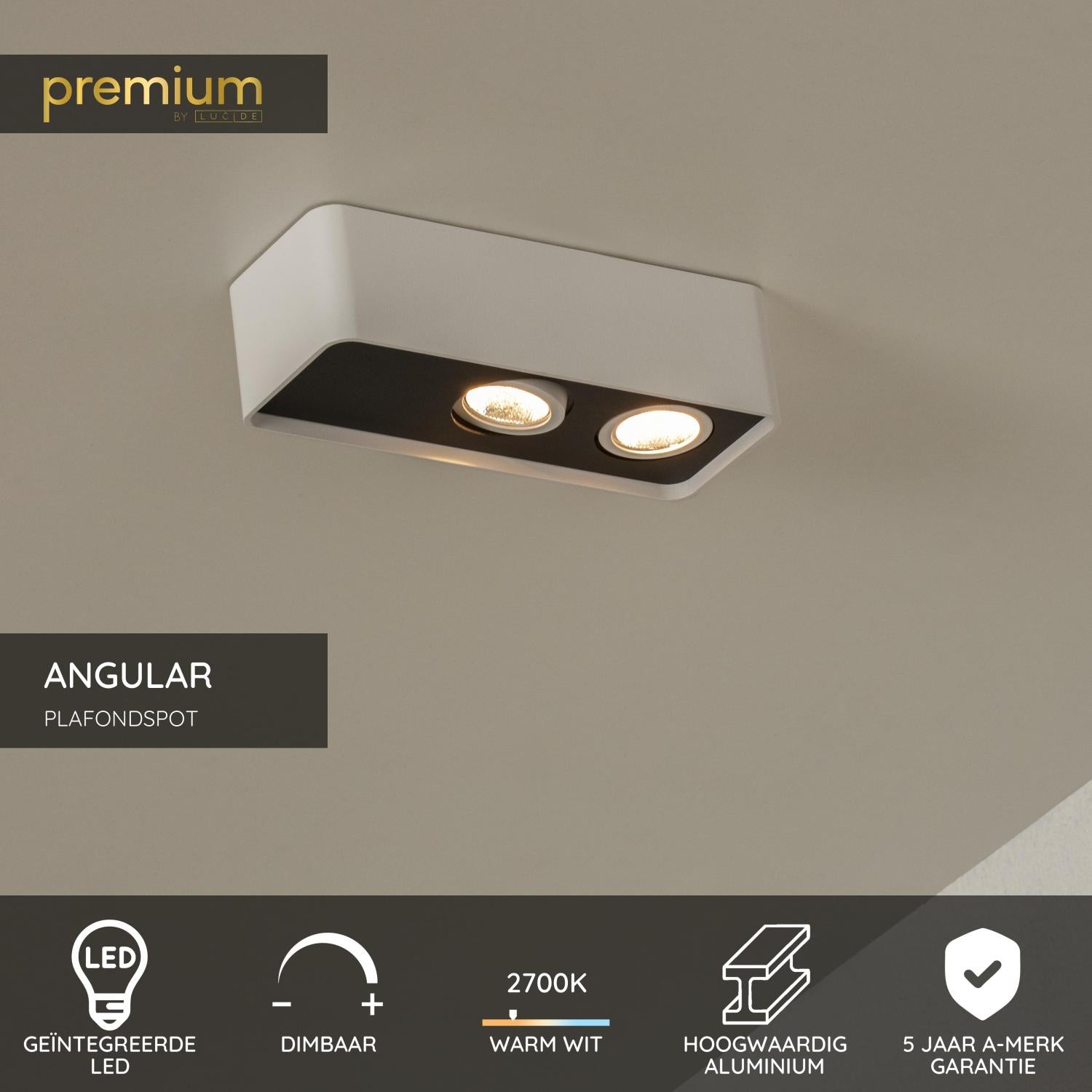 Lucide ANGULAR - Plafondspot - LED Dimb. - 2x5W 2700K - Wit | Premium - KwaliteitWonen.nl