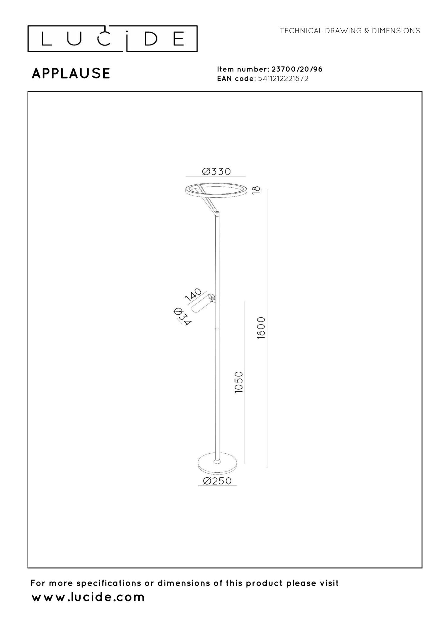 Lucide APPLAUSE - Vloerlamp - Ø 33 cm - LED Dimb. - CCT - 2700K/4000K - Koffie | Premium - KwaliteitWonen.nl