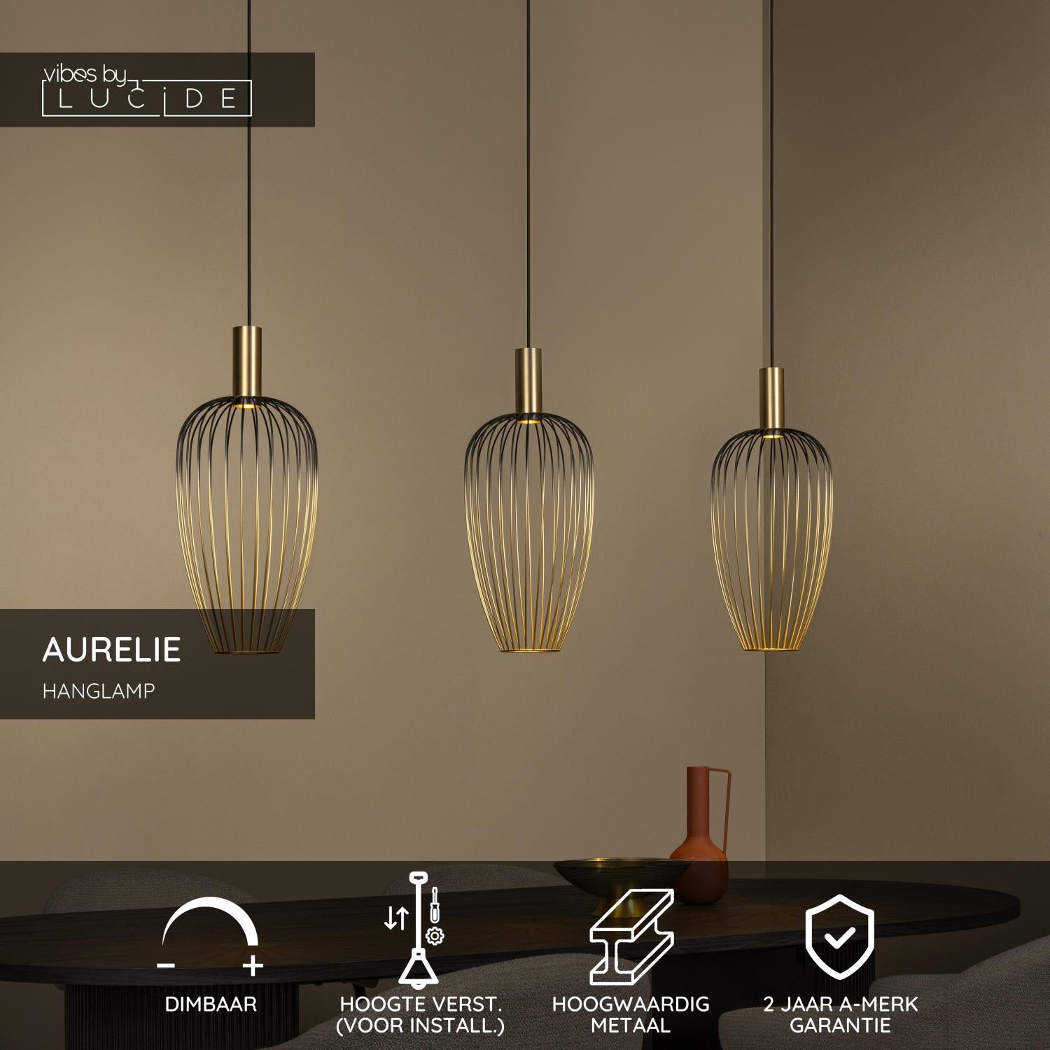 Lucide AURELIE - Hanglamp - 3xGU10 (MR11) - Goud | Vibes - KwaliteitWonen.nl