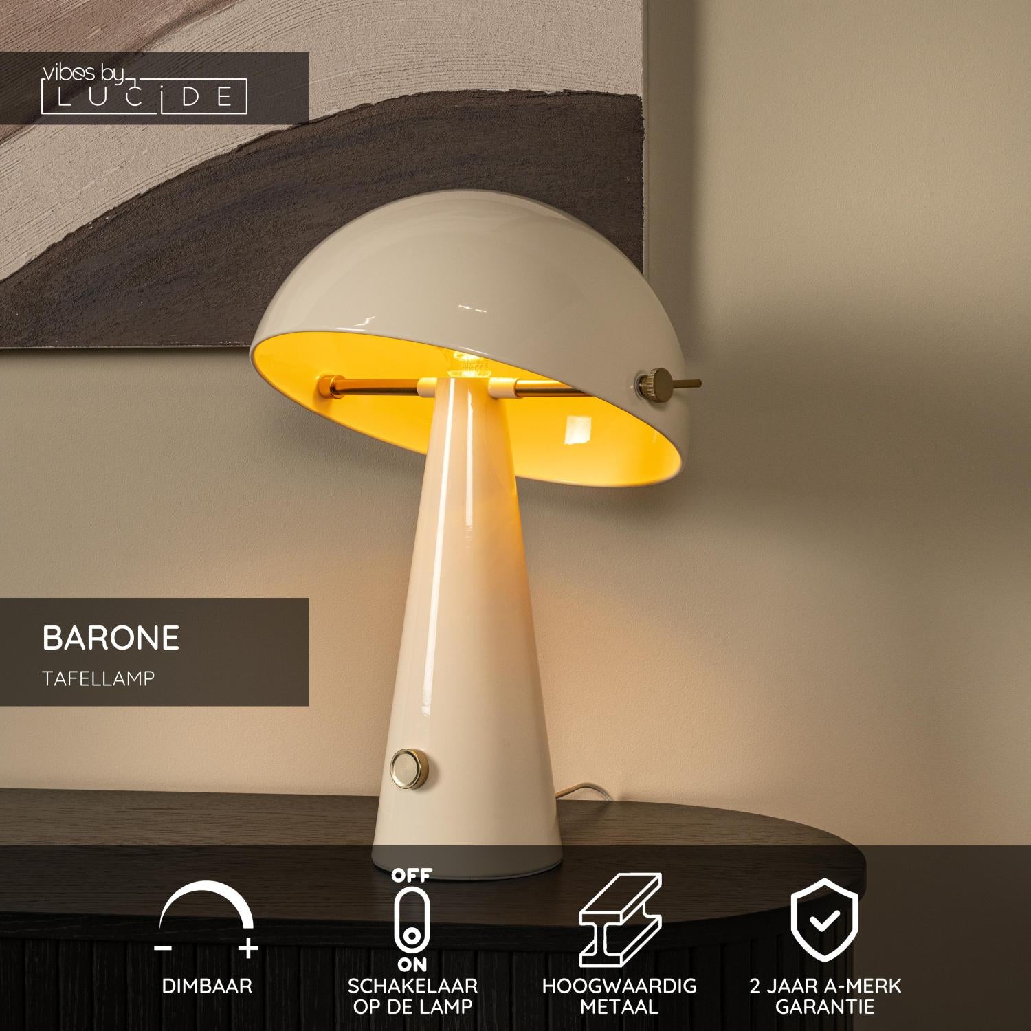 Lucide BARONE - Tafellamp - Ø 38 cm - 1xE27 - Taupe | Vibes - KwaliteitWonen.nl