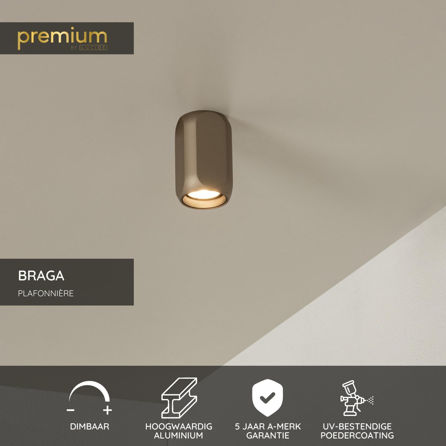 Lucide BRAGA - Plafonnière - 1xGU10 - Koffie | Premium - KwaliteitWonen.nl