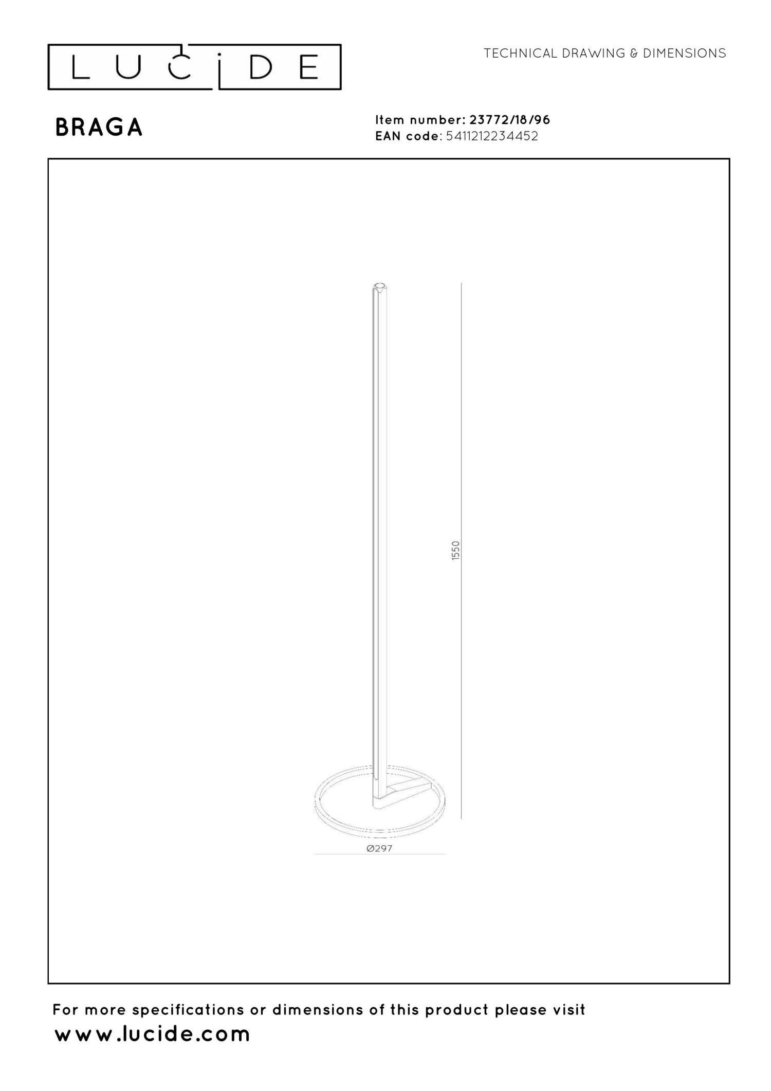 Lucide BRAGA - Vloerlamp - Ø 30 cm - LED Dimb. - CCT - 1x22W 2700K/4000K - Koffie | Premium - KwaliteitWonen.nl