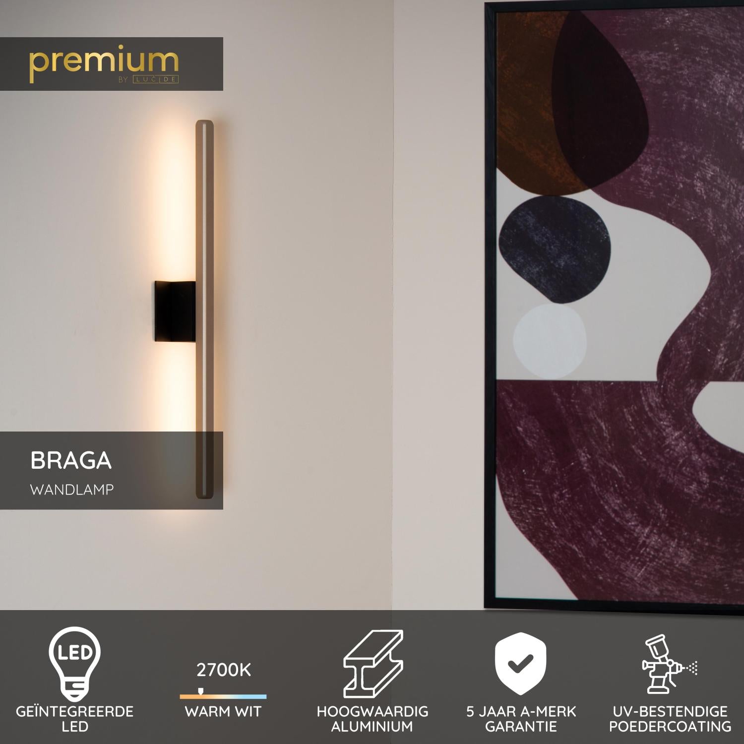 Lucide BRAGA - Wandlamp Binnen/Buiten - LED - 1x10W 2700K - IP54 - Koffie | Premium - KwaliteitWonen.nl