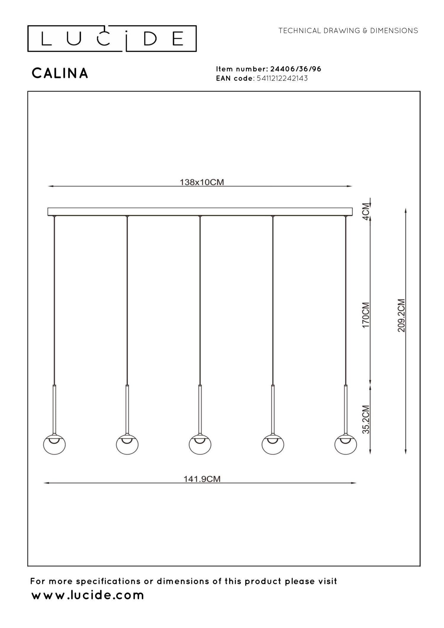 Lucide CALINA - Hanglamp - LED Dimb. - CCT - 5x8,2W 2200K/3300K - Met vervangbare LED-module - Koffie | Premium - KwaliteitWonen.nl