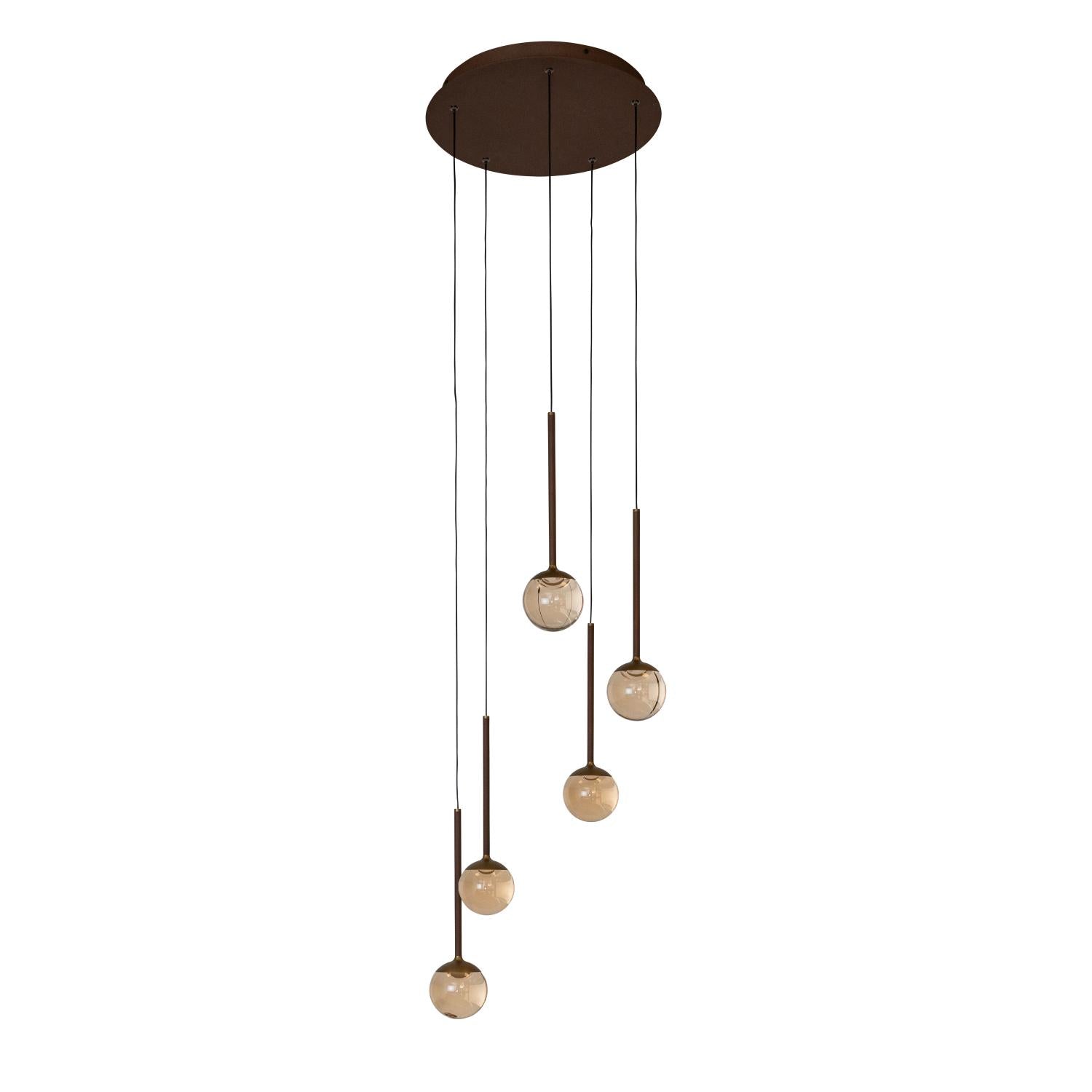 Lucide CALINA - Hanglamp - Ø 41,9 cm - LED Dimb. - CCT - 5x8,4W 2200K/3300K - Met vervangbare LED-module - Amber | Premium - KwaliteitWonen.nl