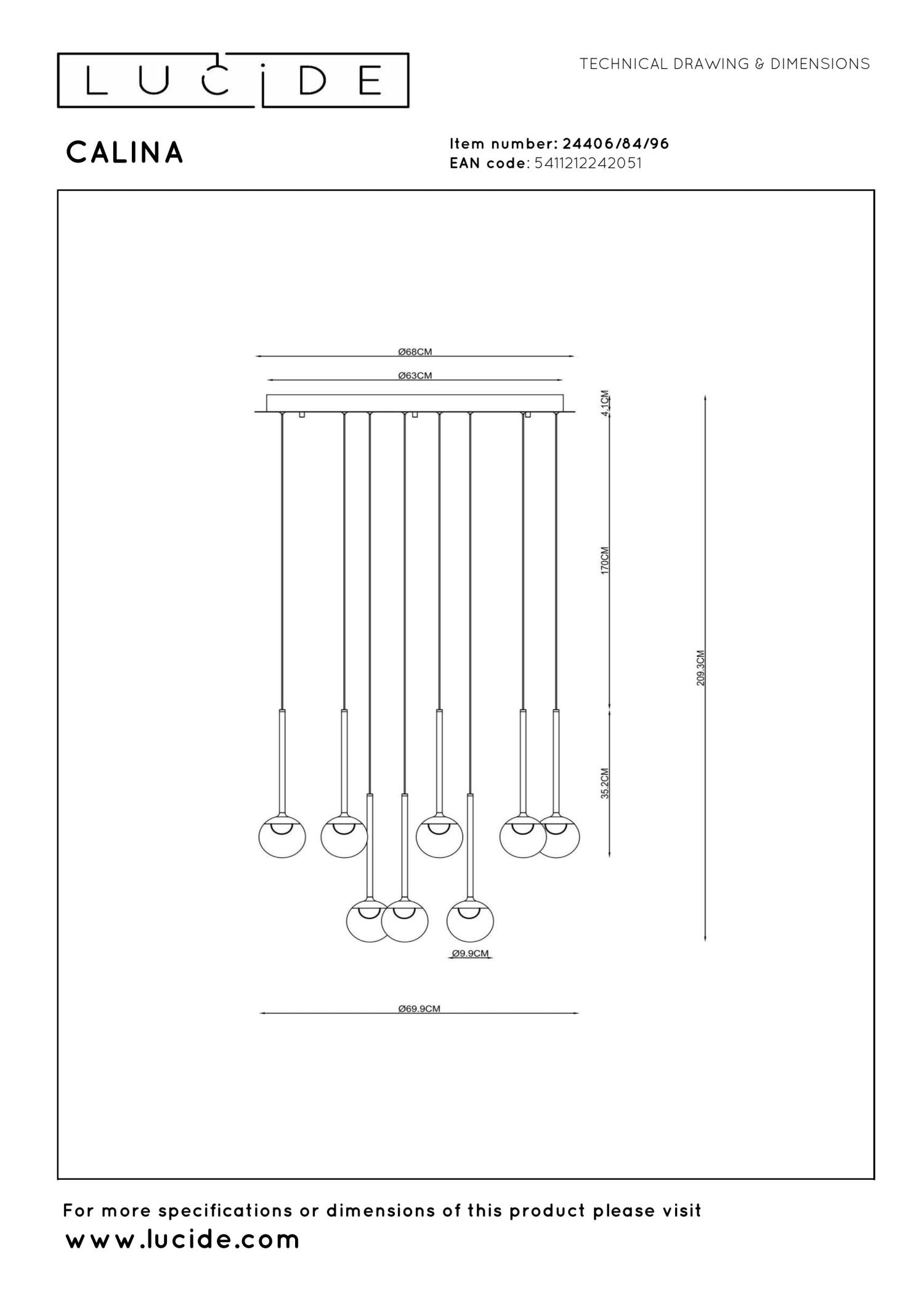 Lucide CALINA - Hanglamp - Ø 69,9 cm - LED Dimb. - CCT - 12x7W 2200K/3300K - Met vervangbare LED-module - Koffie | Premium - KwaliteitWonen.nl