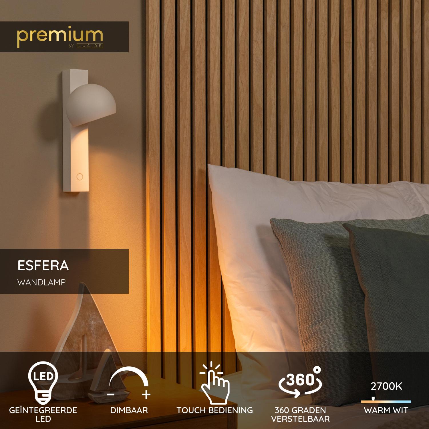 Lucide ESFERA - Wandlamp - LED Dimb. - 1x9W 2700K - Wit | Premium - KwaliteitWonen.nl
