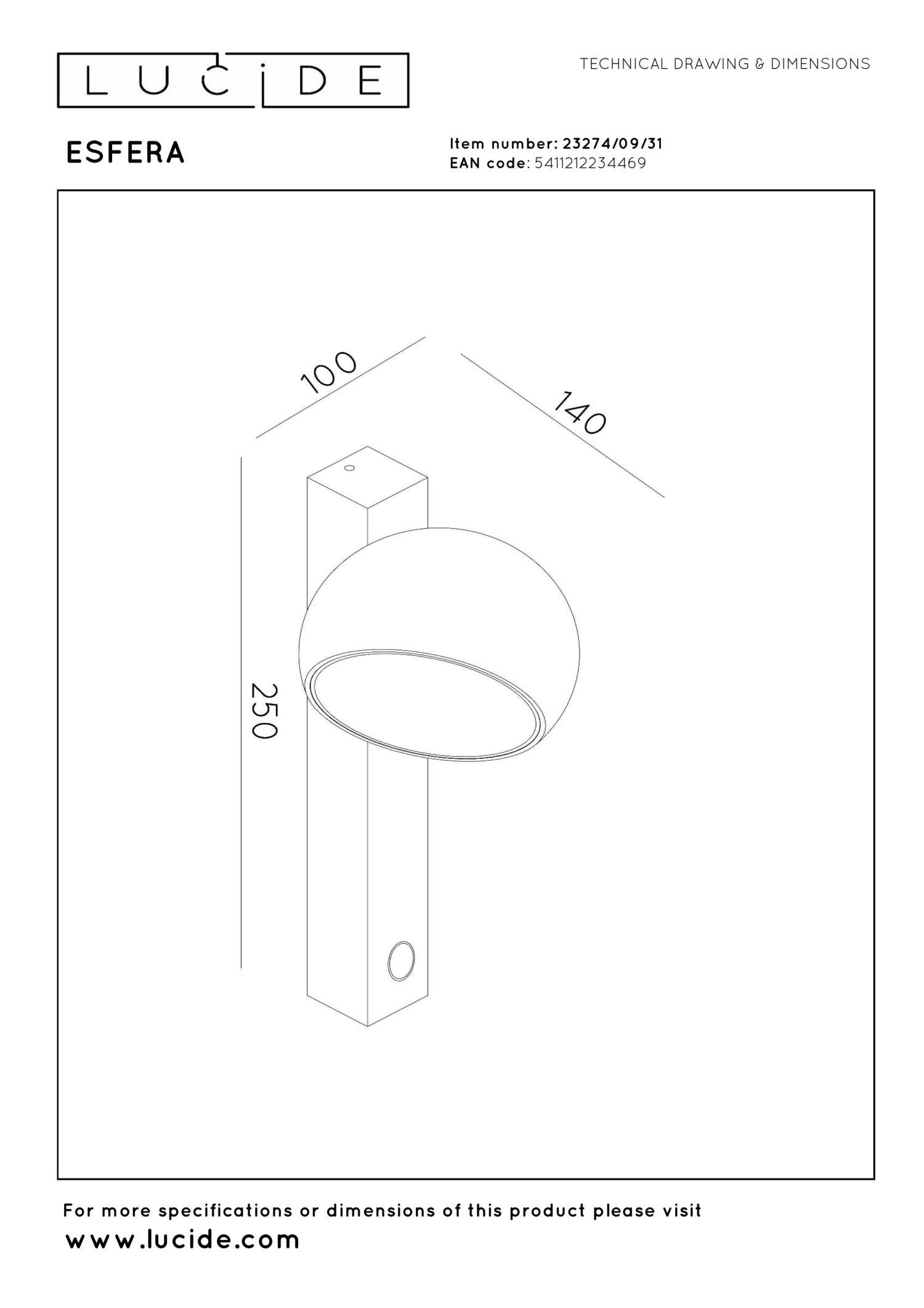 Lucide ESFERA - Wandlamp - LED Dimb. - 1x9W 2700K - Wit | Premium - KwaliteitWonen.nl