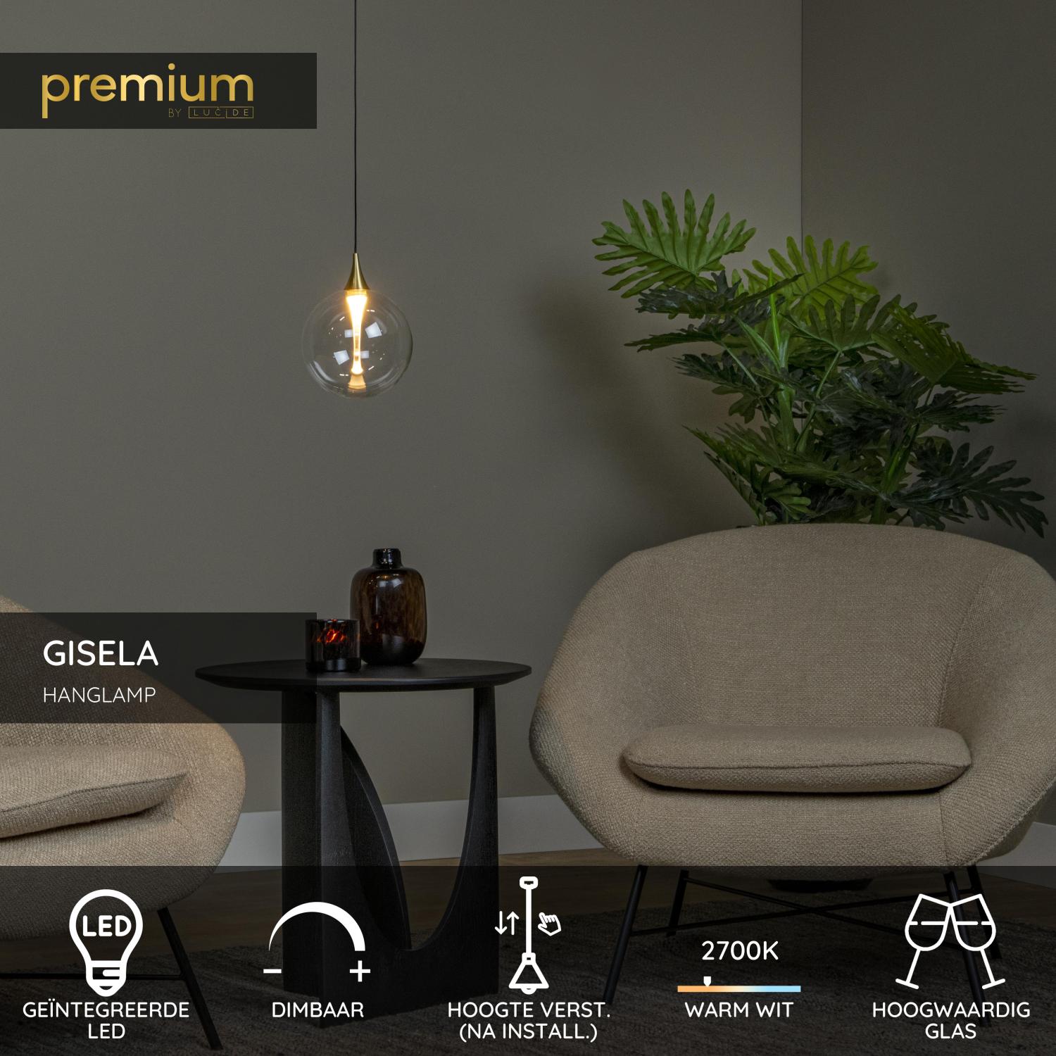 Lucide GISELA - Hanglamp - Ø 16 cm - LED Dimb. - 1x5W 2700K - Transparant | Premium - KwaliteitWonen.nl