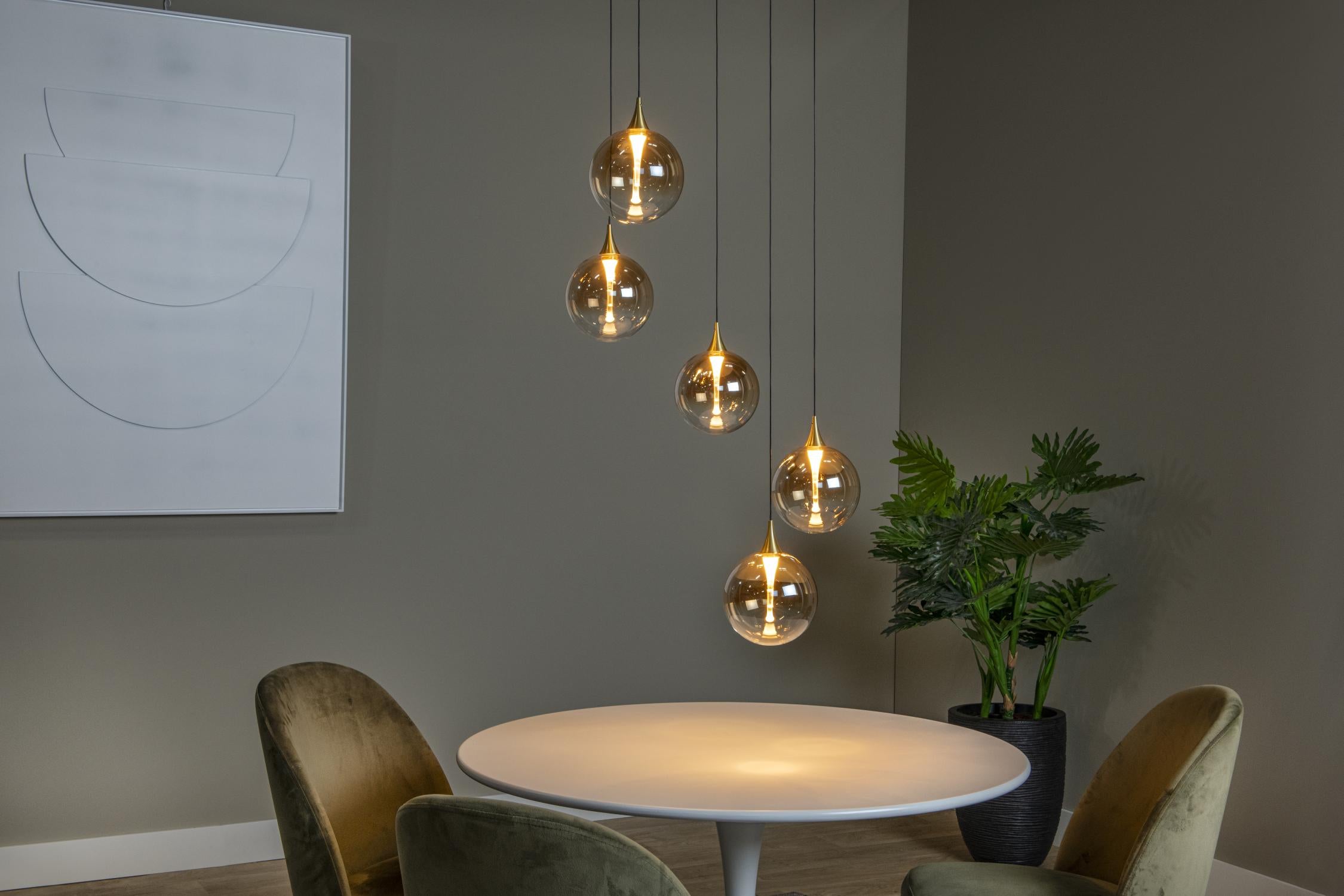 Lucide GISELA - Hanglamp - Ø 48 cm - LED Dimb. - 5x3,8W 2700K - Amber | Premium - KwaliteitWonen.nl