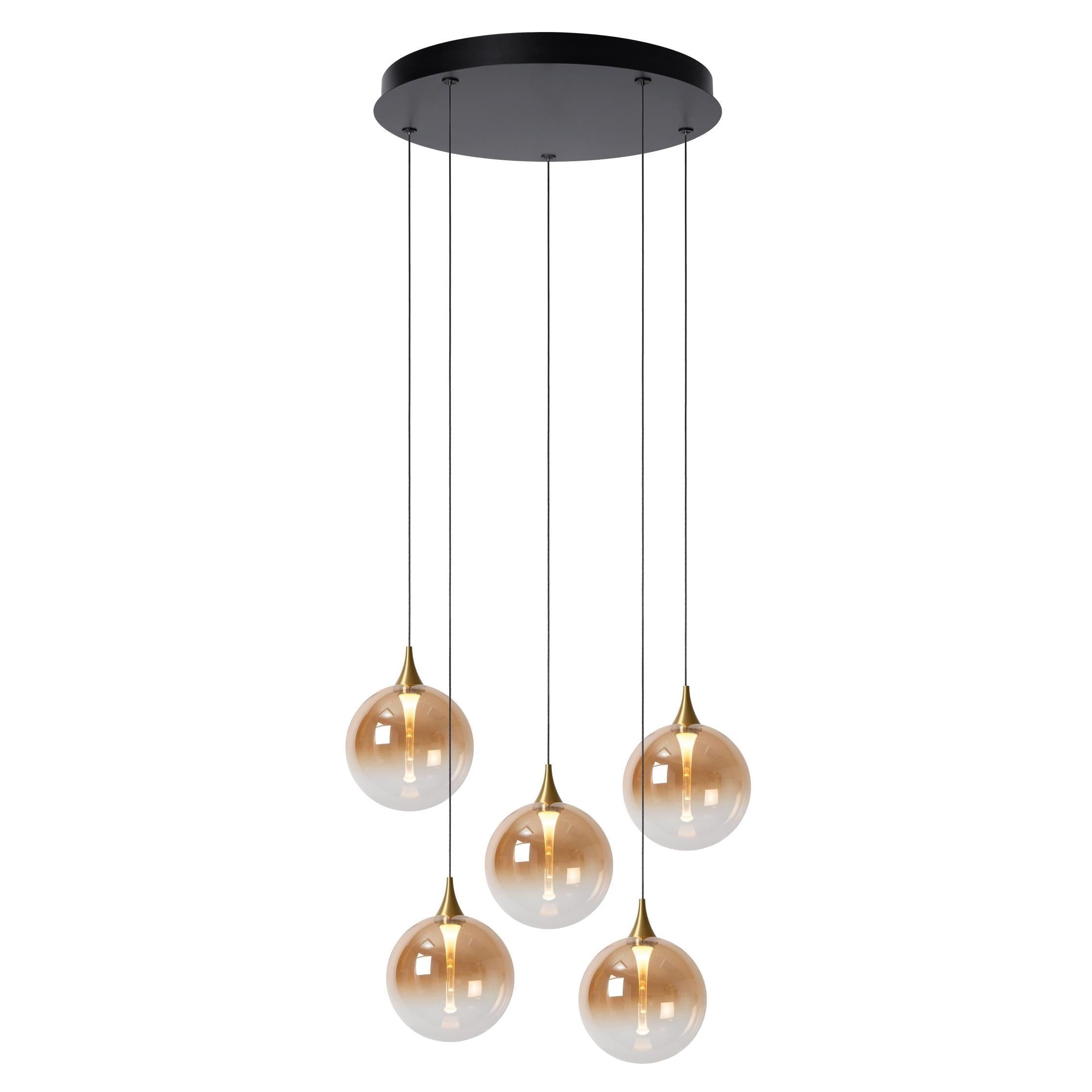 Lucide GISELA - Hanglamp - Ø 48 cm - LED Dimb. - 5x3,8W 2700K - Amber | Premium - KwaliteitWonen.nl