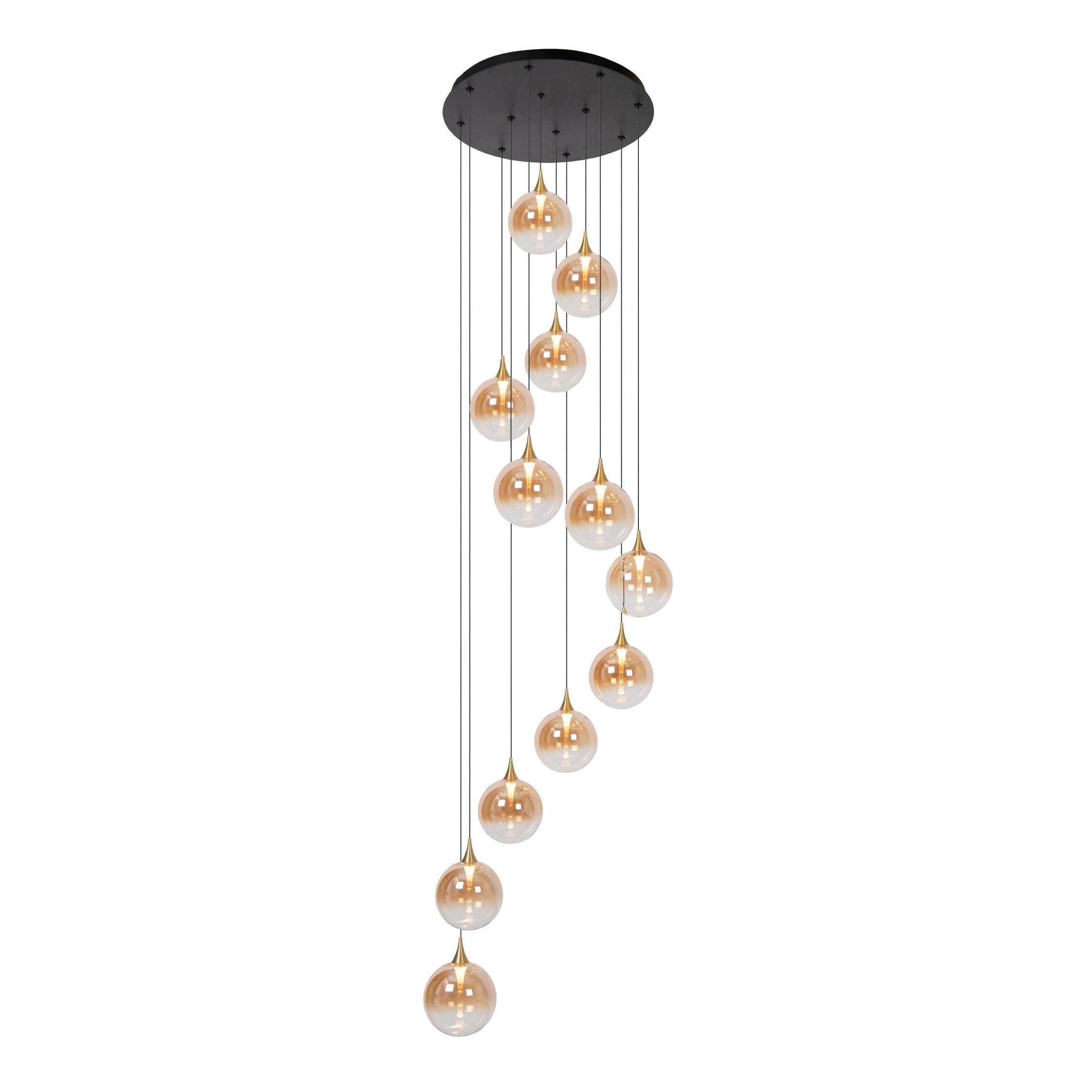 Lucide GISELA - Hanglamp - Ø 61 cm - LED Dimb. - 12x3,5W 2700K - Geschikt voor vide en hoge plafonds - Amber | Premium - KwaliteitWonen.nl