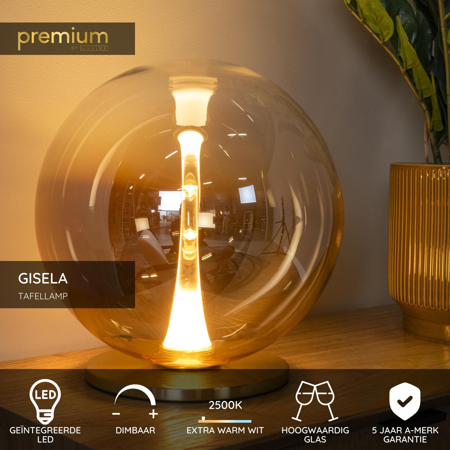 Lucide GISELA - Tafellamp - Ø 30 cm - LED Dimb. - 1x12W 2500K - Amber | Premium - KwaliteitWonen.nl