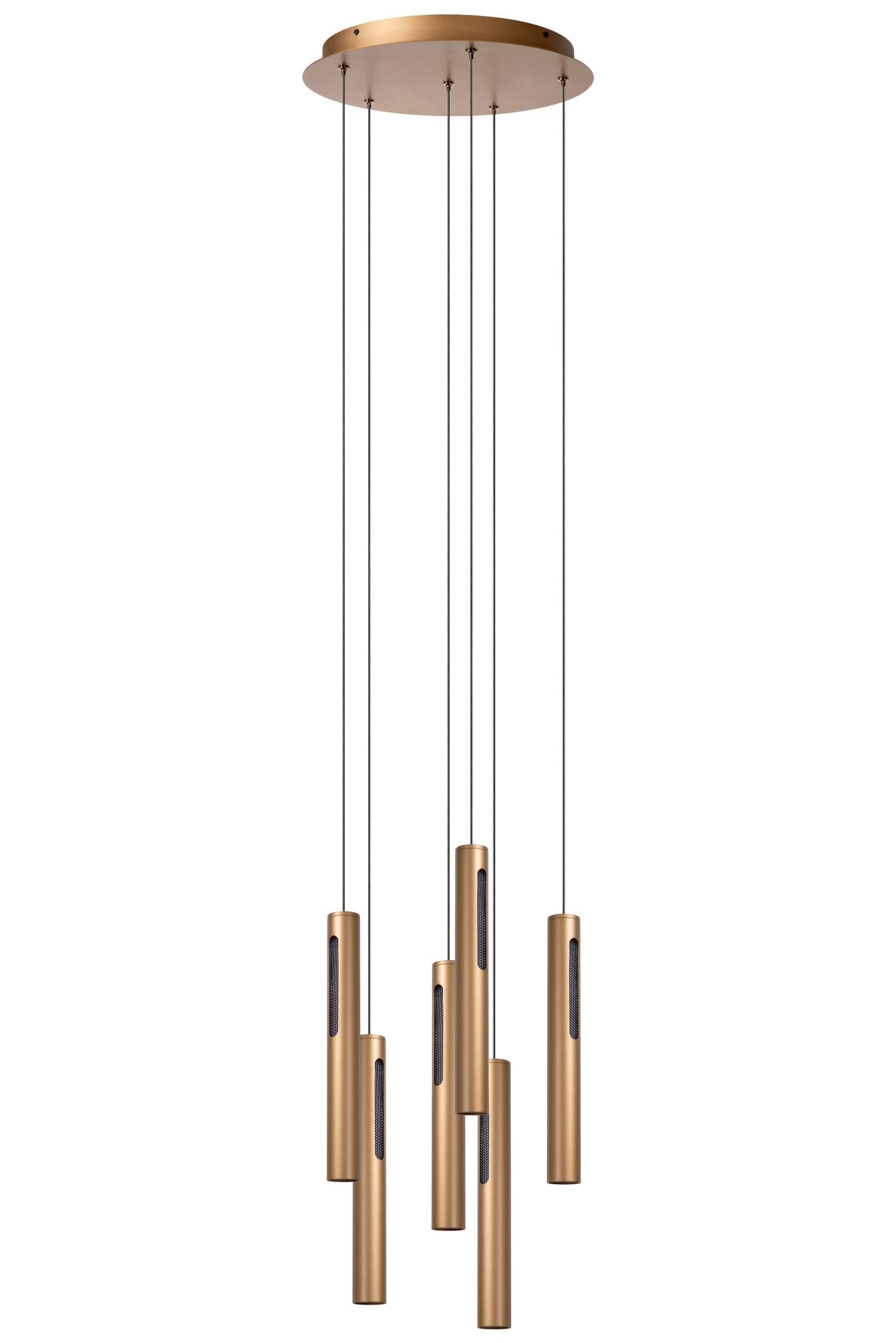 Lucide GRIFFITH - Hanglamp - Ø 38 cm - LED Dimb. - CCT - 6x6W 2700K/4000K - Geschikt voor vide en hoge plafonds - Brons | Premium - KwaliteitWonen.nl