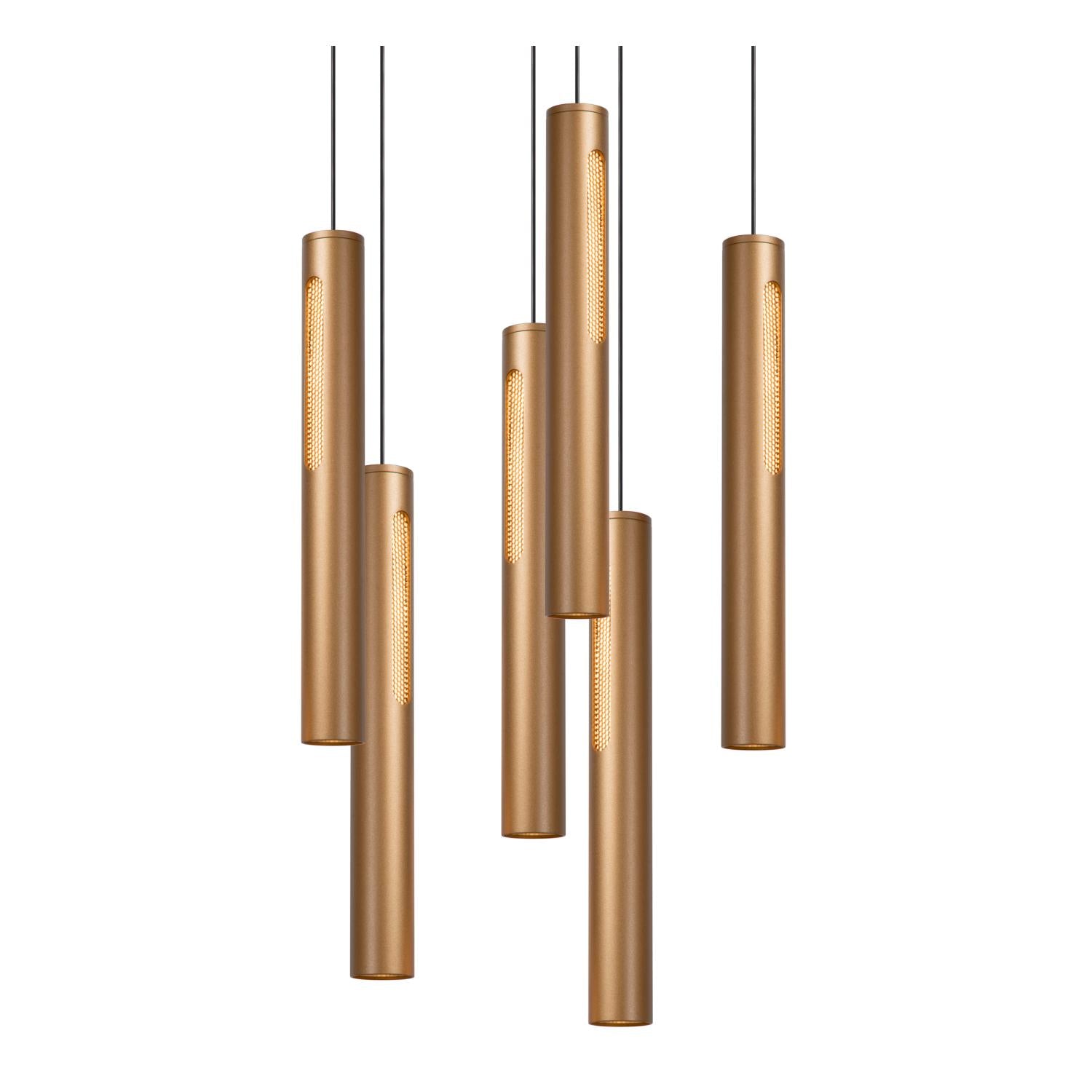 Lucide GRIFFITH - Hanglamp - Ø 38 cm - LED Dimb. - CCT - 6x6W 2700K/4000K - Geschikt voor vide en hoge plafonds - Brons | Premium - KwaliteitWonen.nl