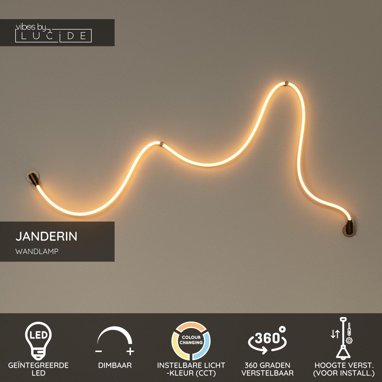 Lucide JANDERIN - Wandlamp - LED Dimb. - CCT - 1x48W 2200K/3300K - Handbewegingssensor - Champagne kleur | Vibes - KwaliteitWonen.nl